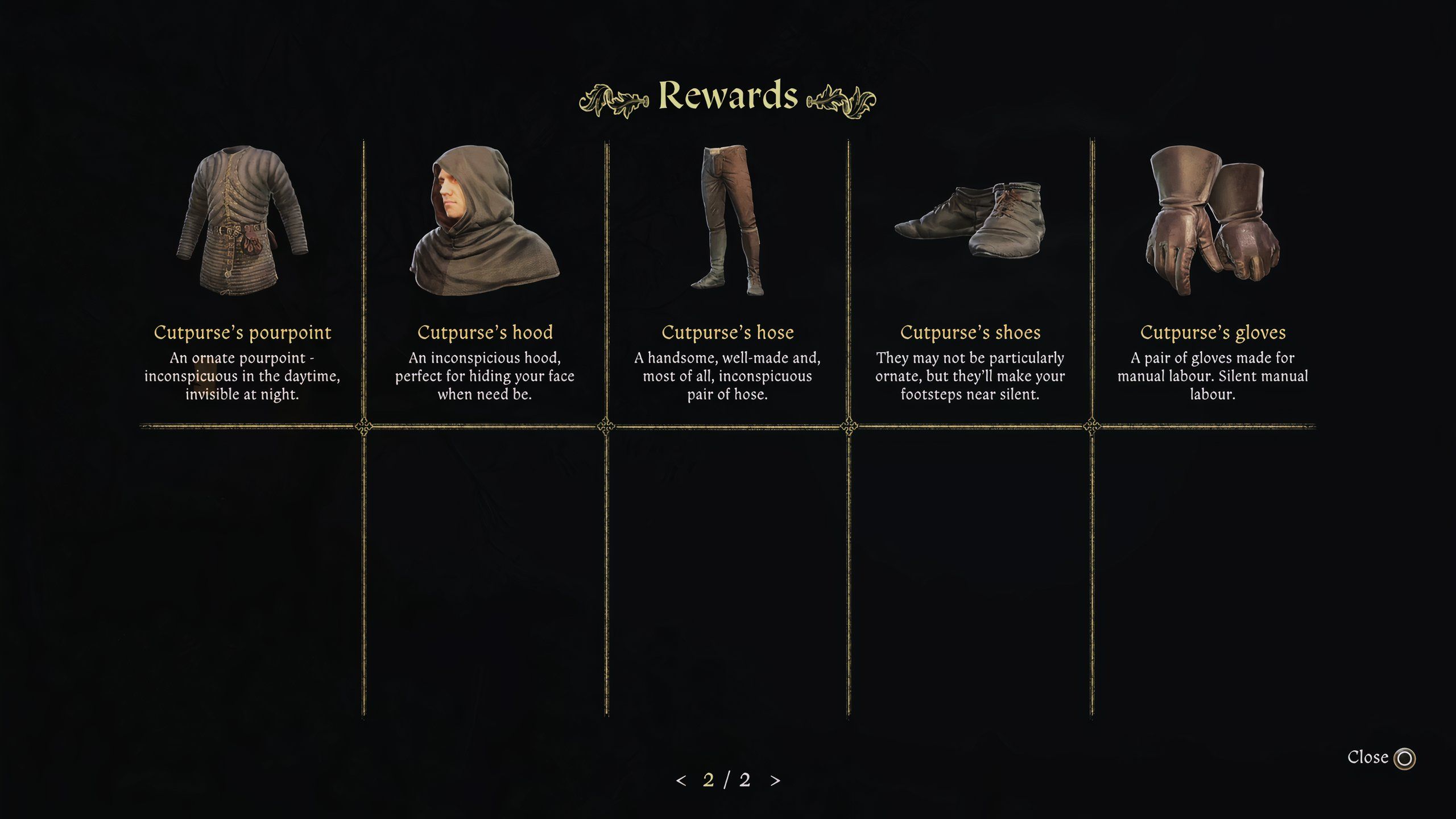 Photos of all armor in the CUTPURSE set -KingDom Come Deliverance 2