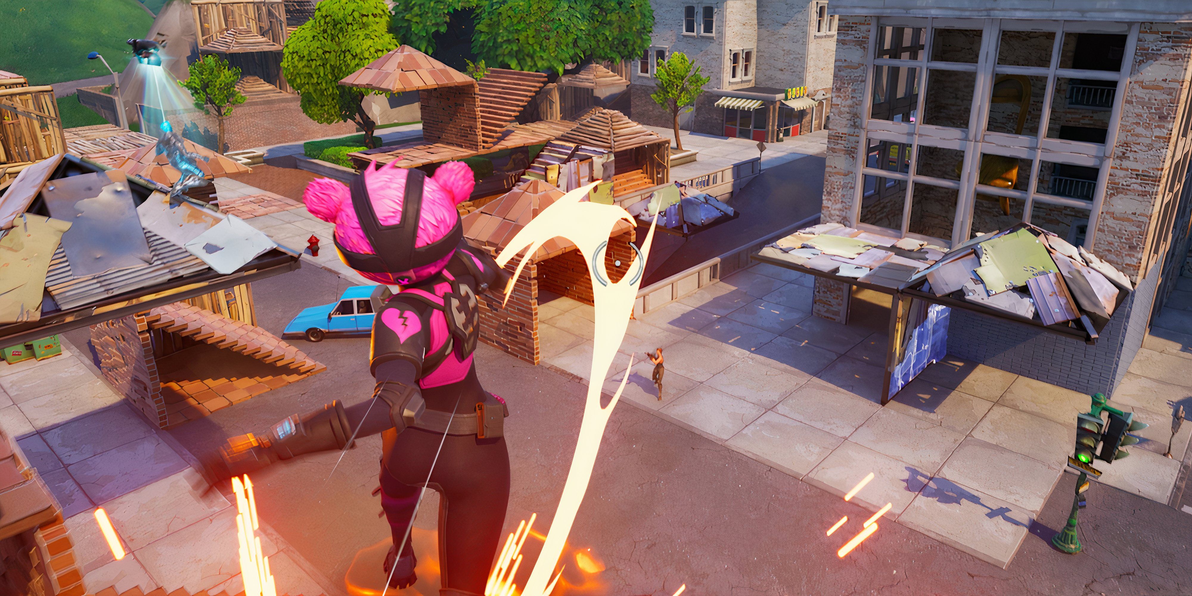 A picture of the player jumping out from an explotion - fortnite og