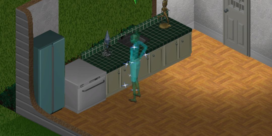 A Sim turns herself into a ghost in The Sims.