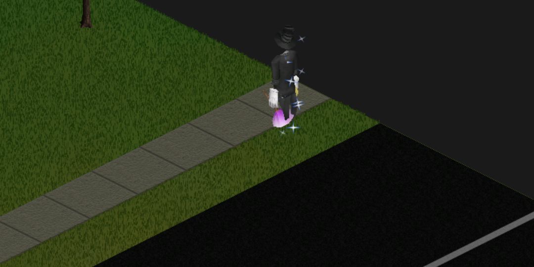 A spirit mops up a puddle in The Sims.