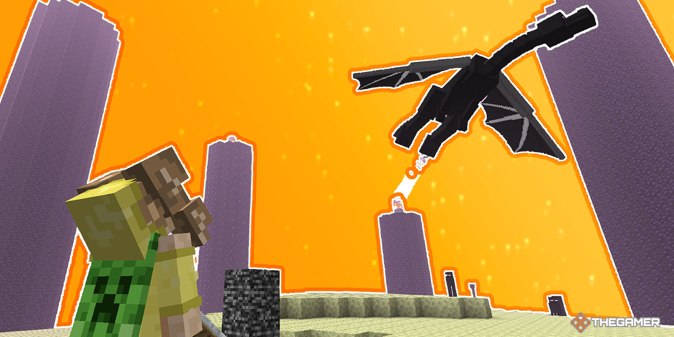 The Mine Craft Java Edition below is a Mine Craft Speedron player, watching the Ander Dragon flying around the end with some Andersman.