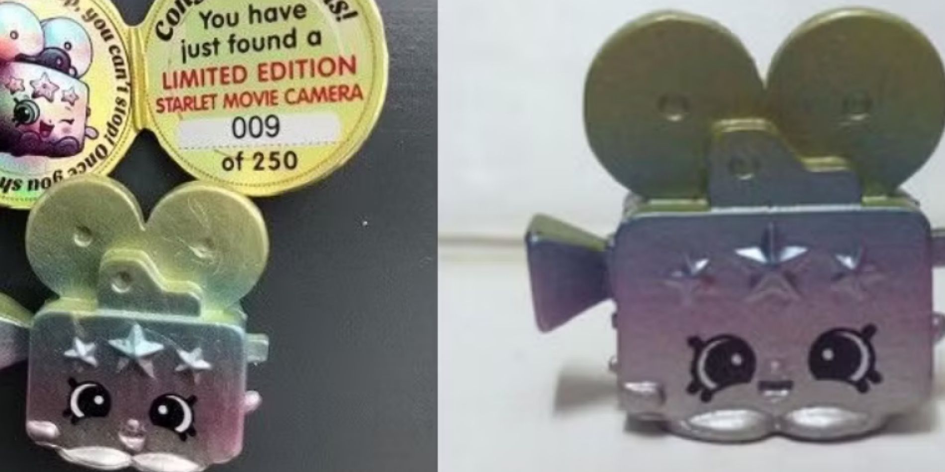 Two images of the Starlet Movie Camera Shopkin.
