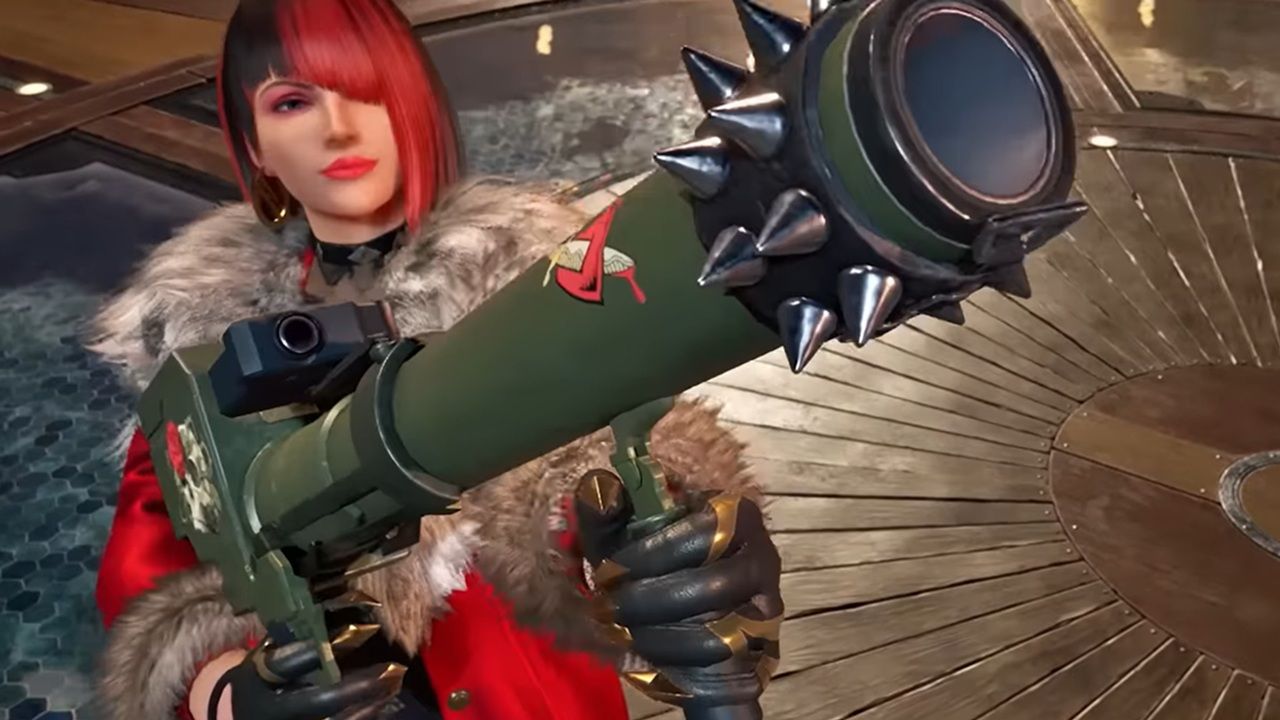 Anna holding a rocket launcher in Tekken 8.