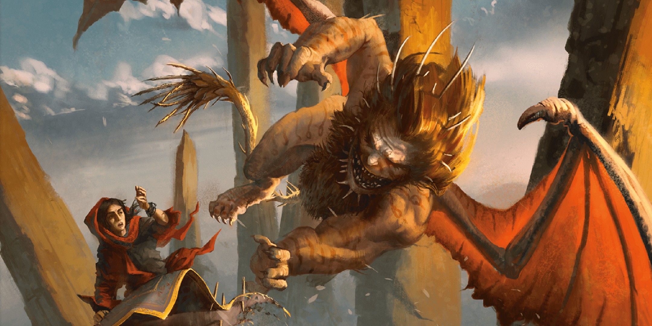 Dungeons &amp; Dragons image showing a manticore attacking a human.