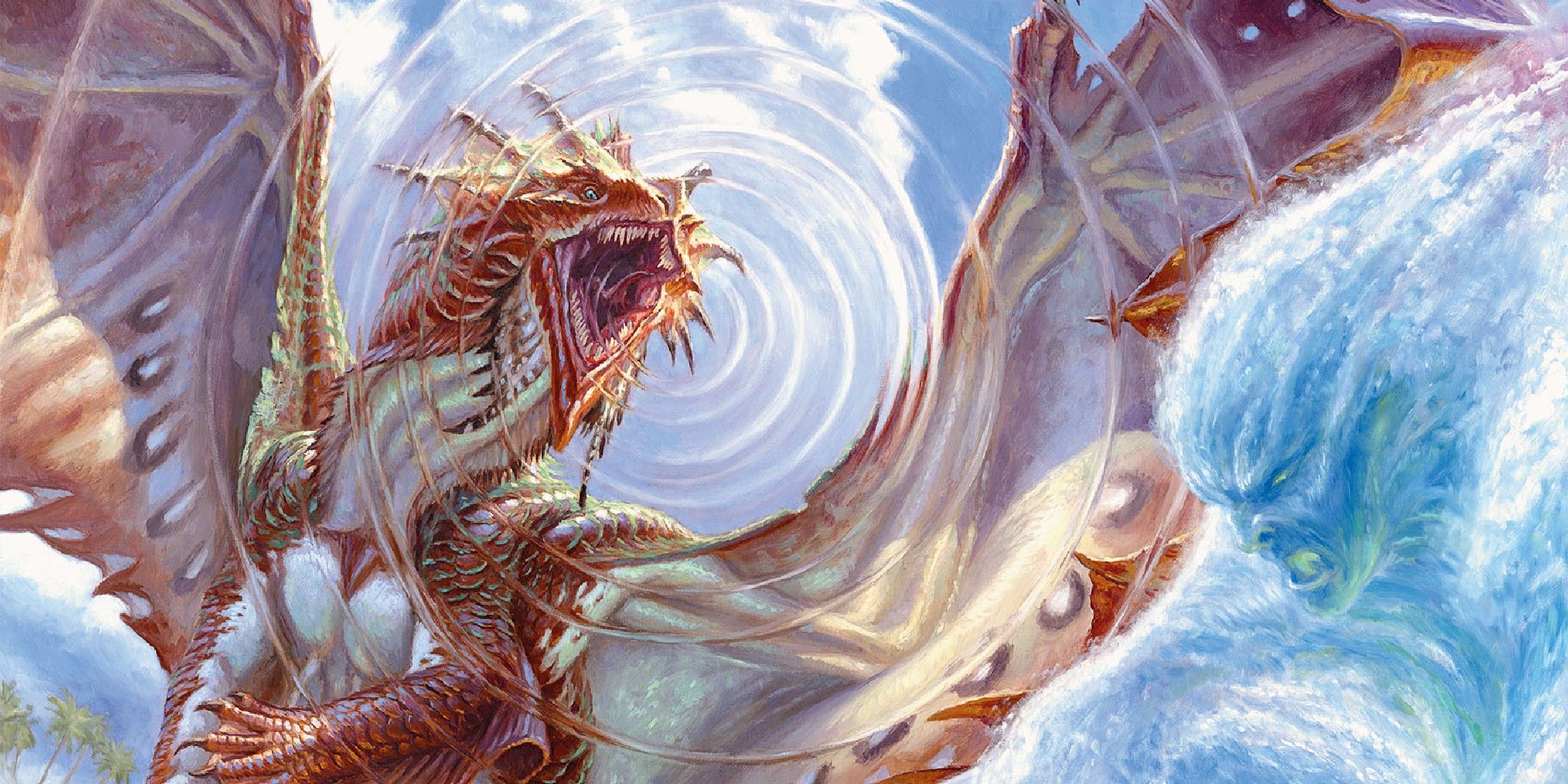 Dungeons & Dragons image showing a bronze dragon fighting a water elemental.