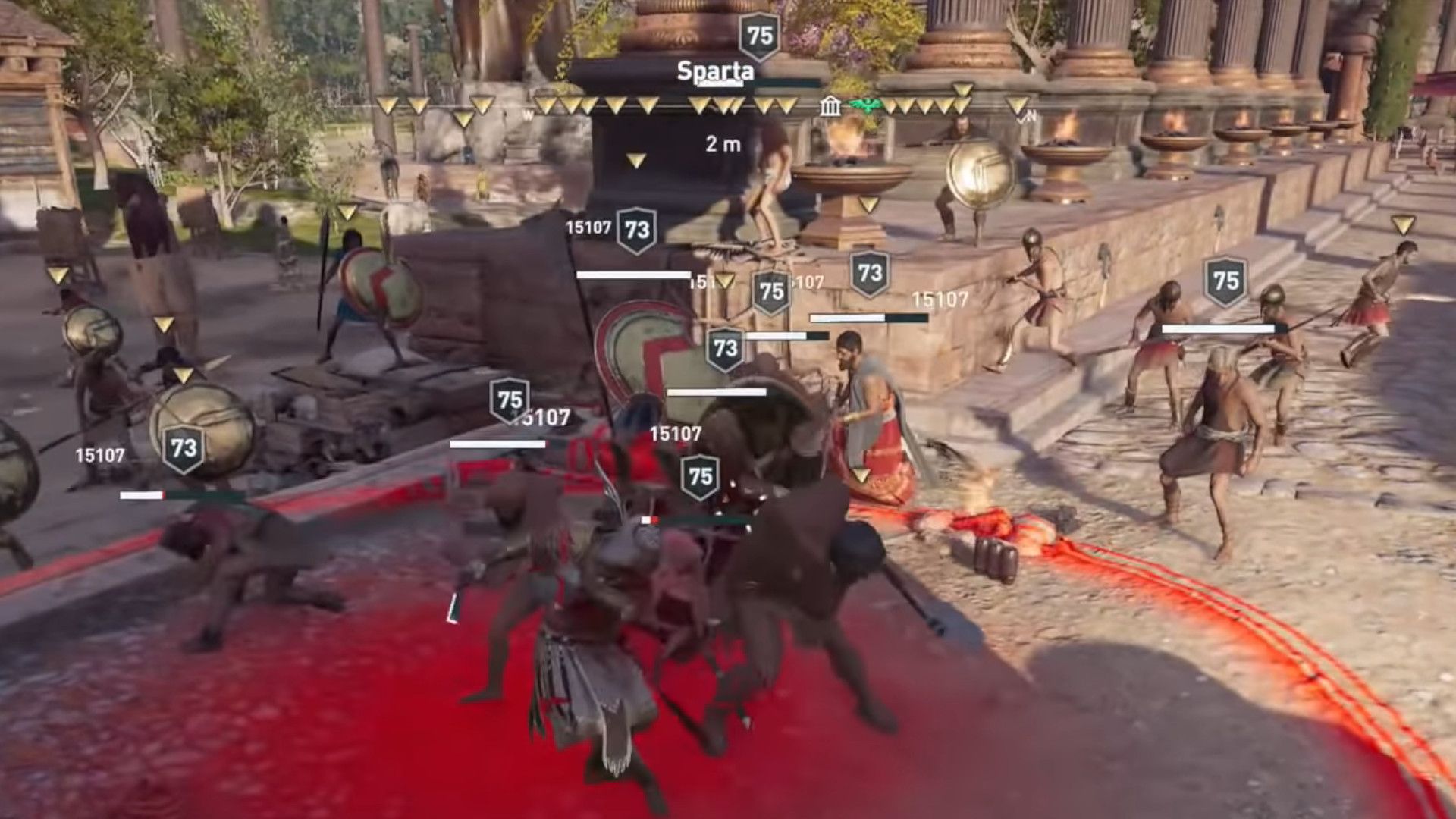 تصویر ادیسه Assassin's Creed که شخصیت های بی شماری را که درگیر جنگ هستند ، نشان می دهد.
