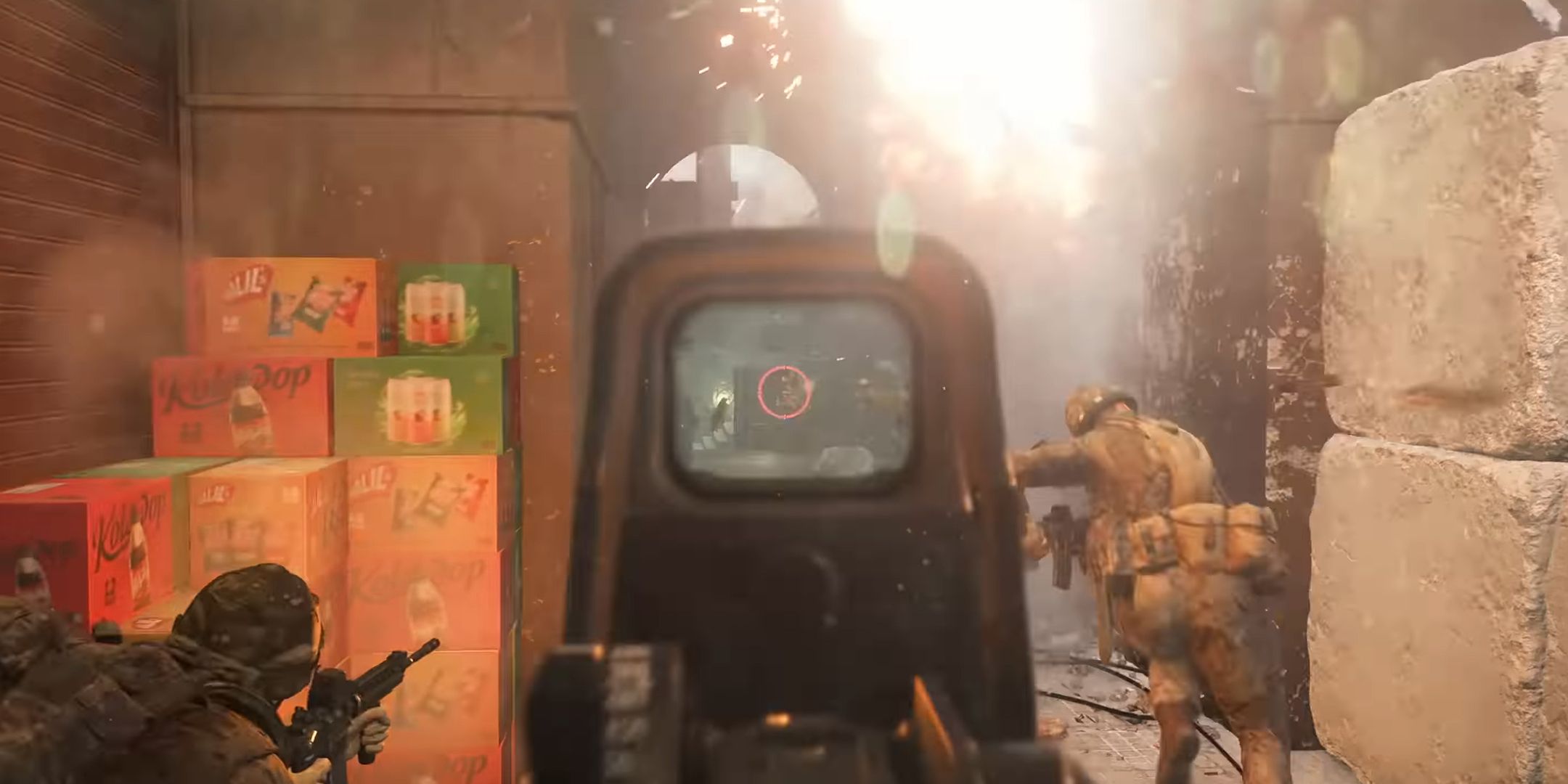 Battlefield 6 gameplay of player aiming down a holographic scope.