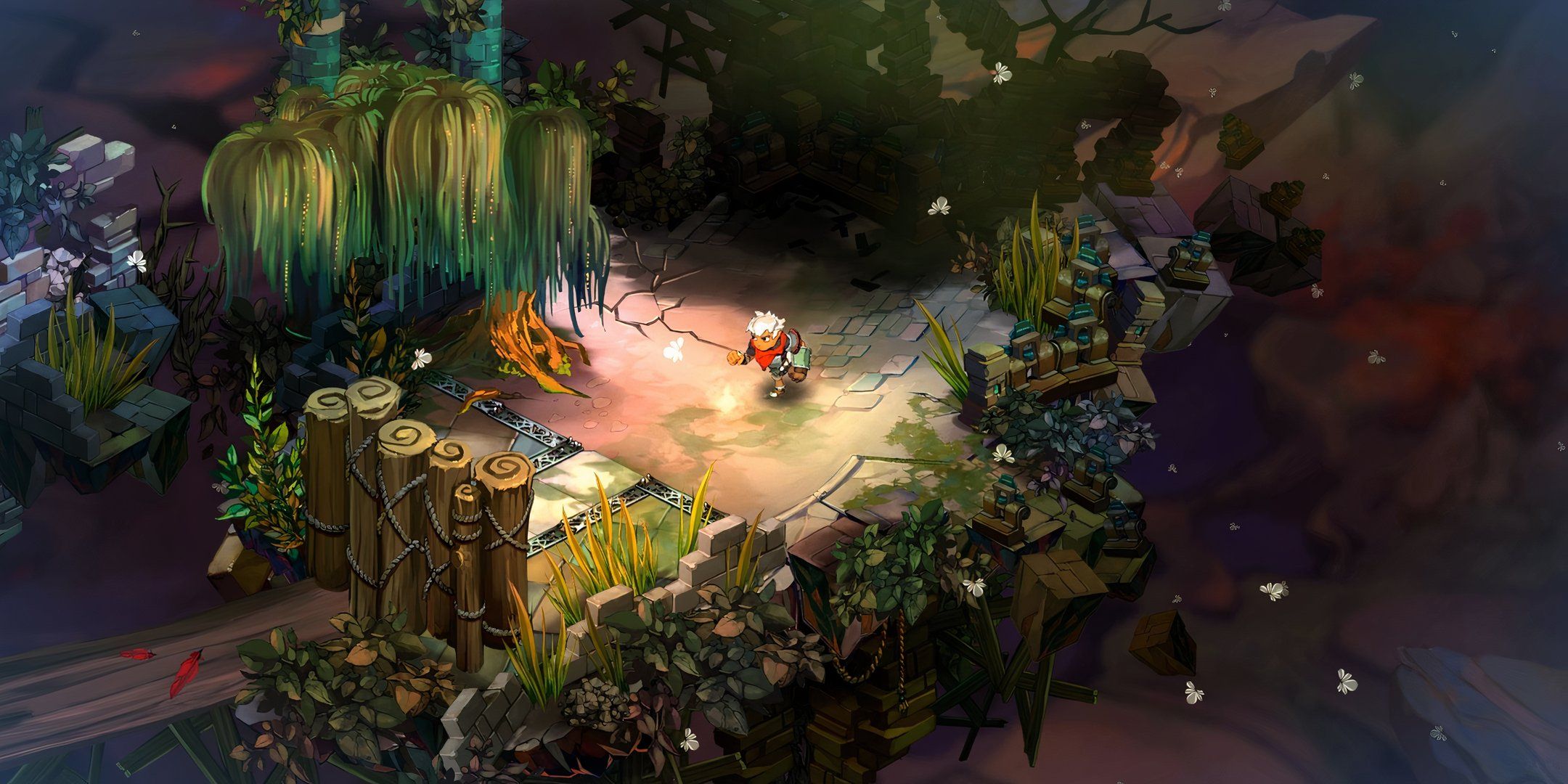 Hero of Bastion wandering through a forested level.