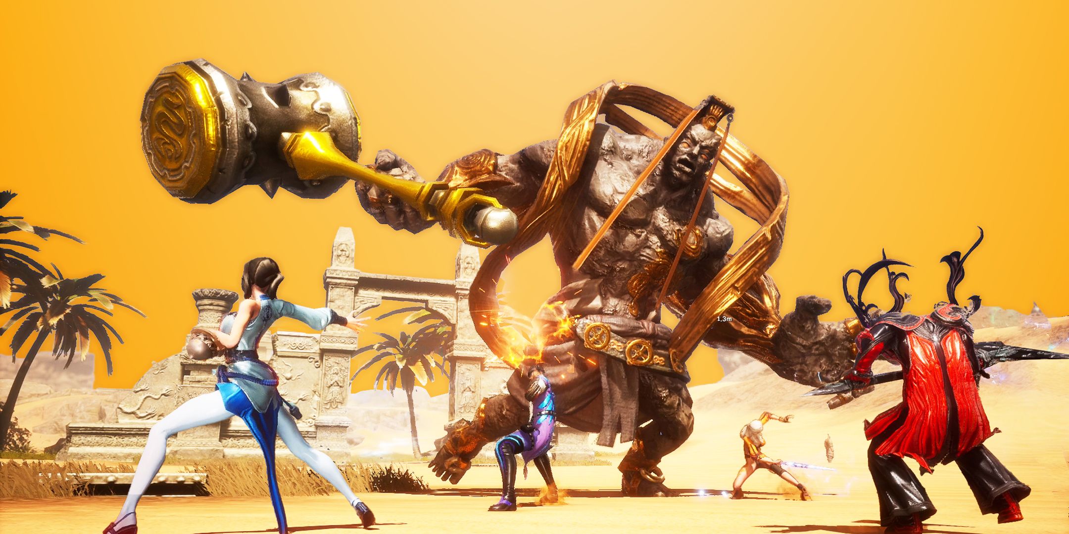 Several characters fighting a colossus in Blade &amp; Soul NEO