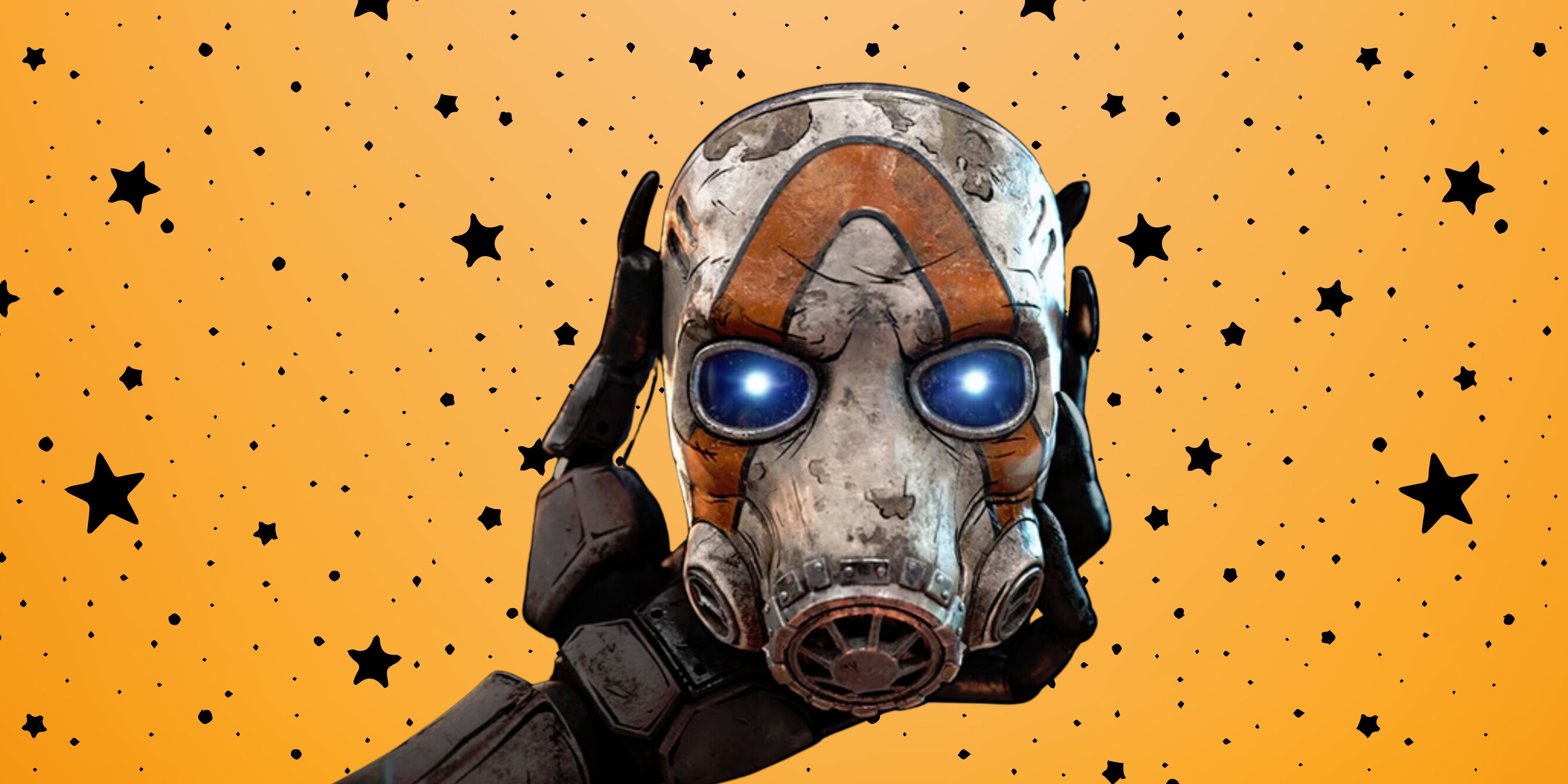 Borderlands mask on starry orange background