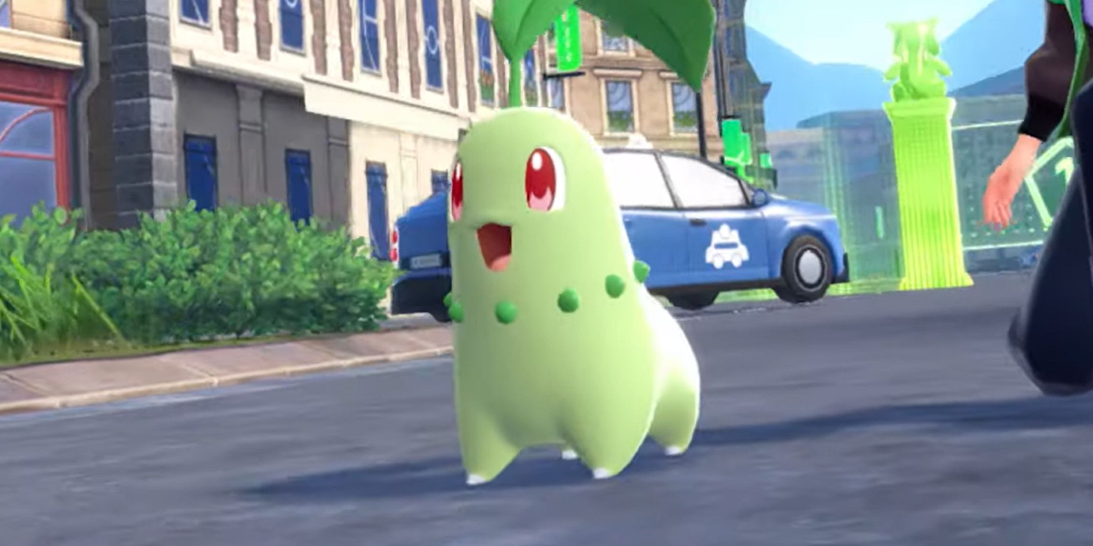 Chikorita stood in the middle of a street