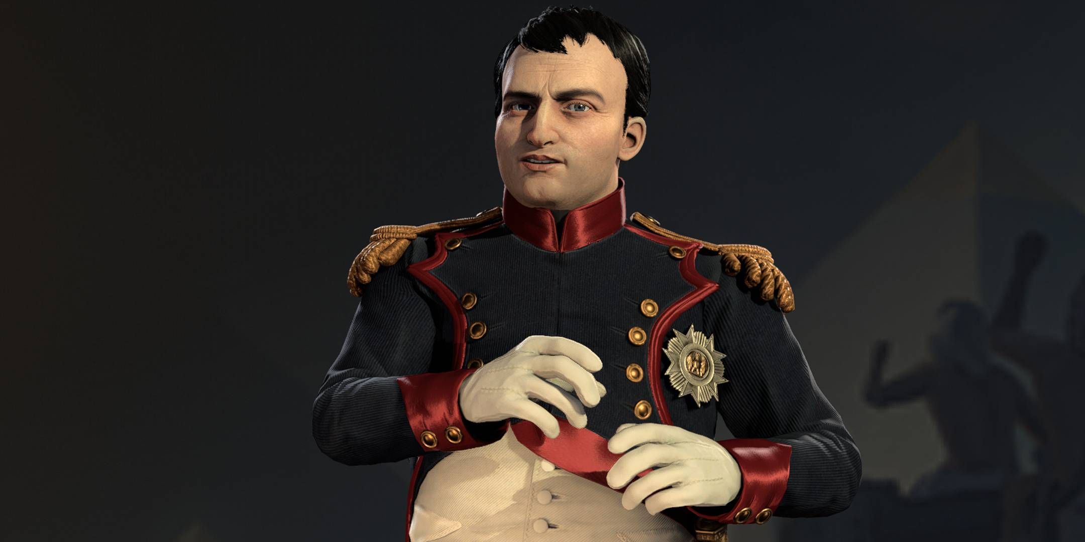 Civilization 7 Napoleon, the Emperor looking at the camera.