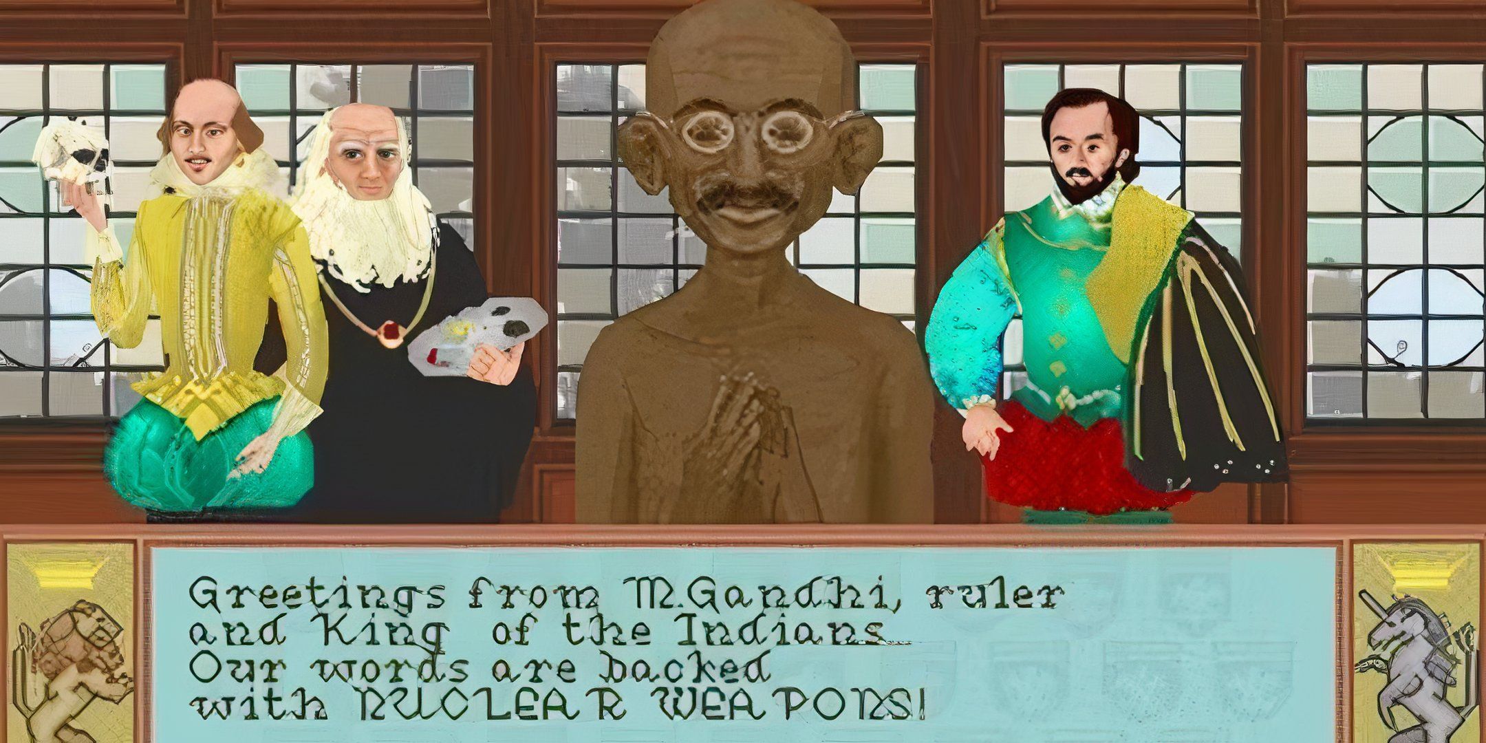 Gandhi talking about nuclear weapons in Civilization.