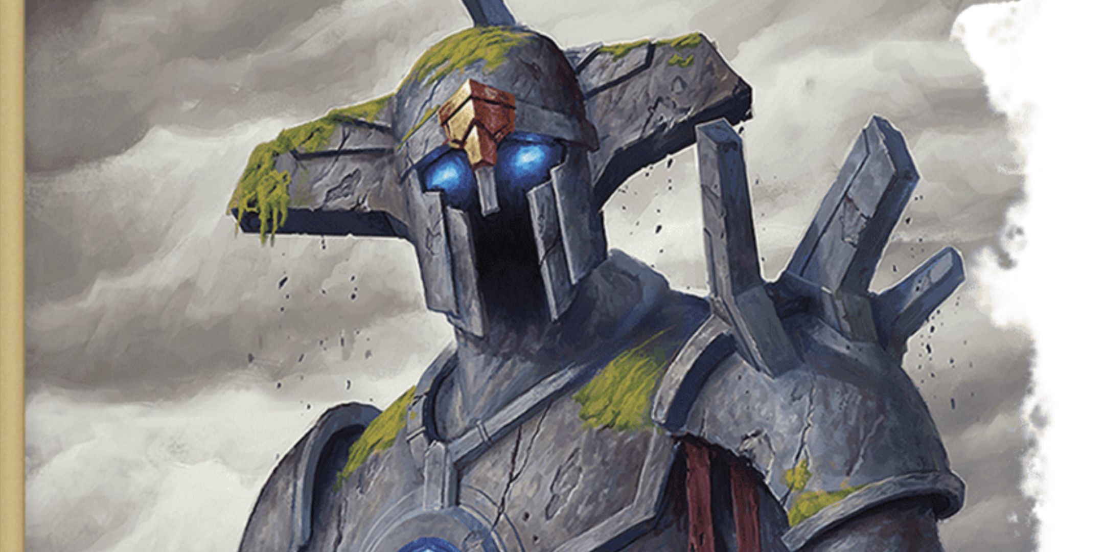 Dungeons &amp; Dragons art of a Colossus looking forward, covered in moss by Maxime Minard.