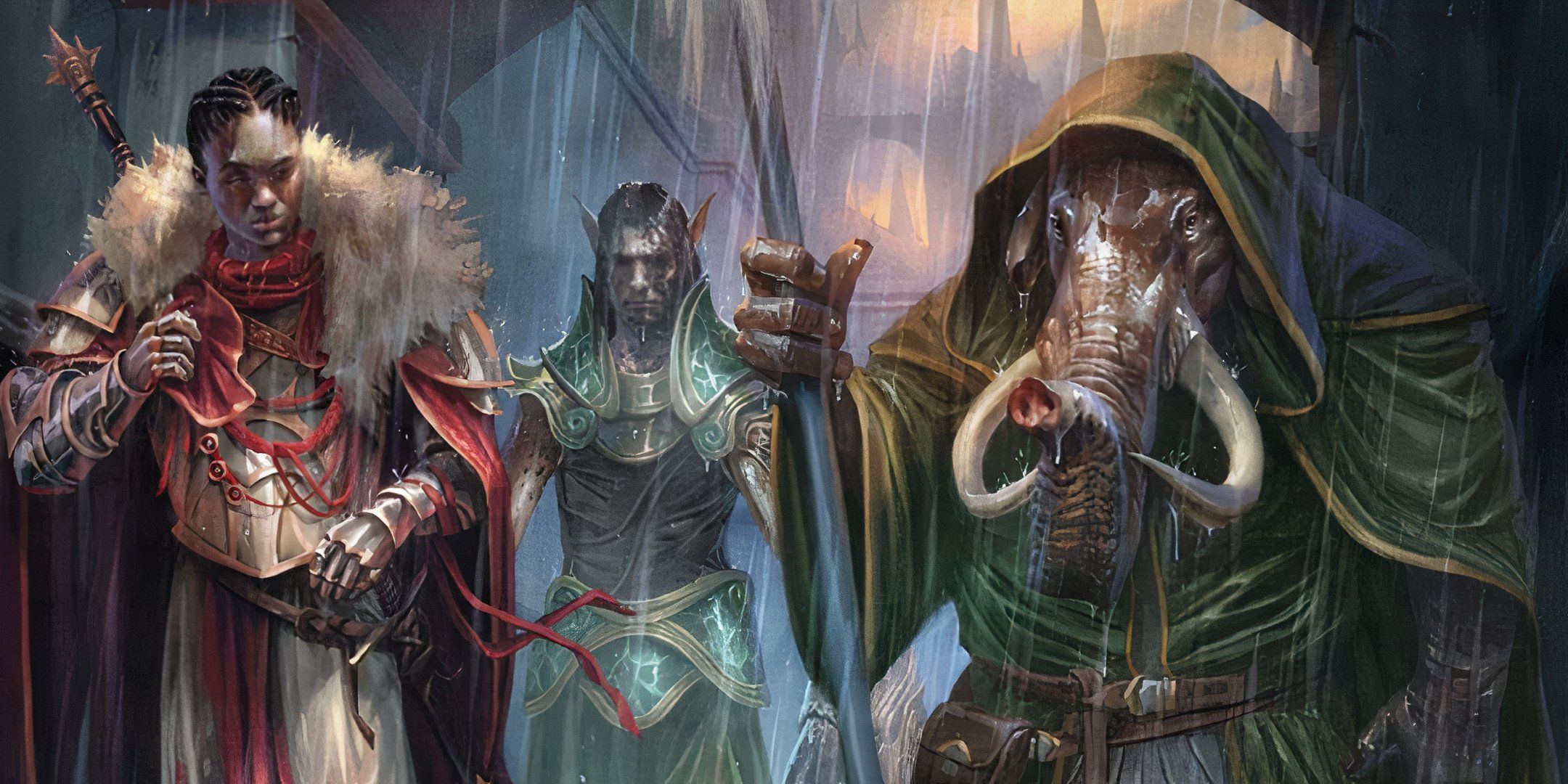 A Loxodon with two companions in Dungeons & Dragons. 