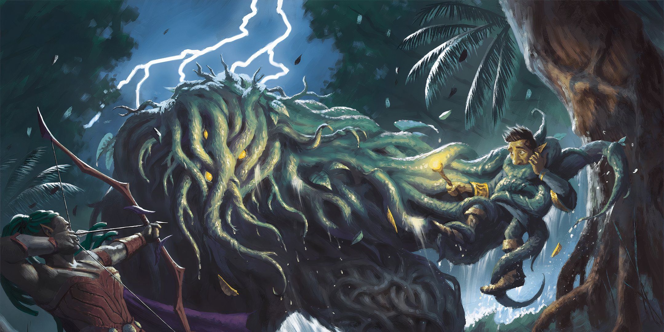 A shambling mound ensnaring an adventuring party in Dungeons & Dragons. 