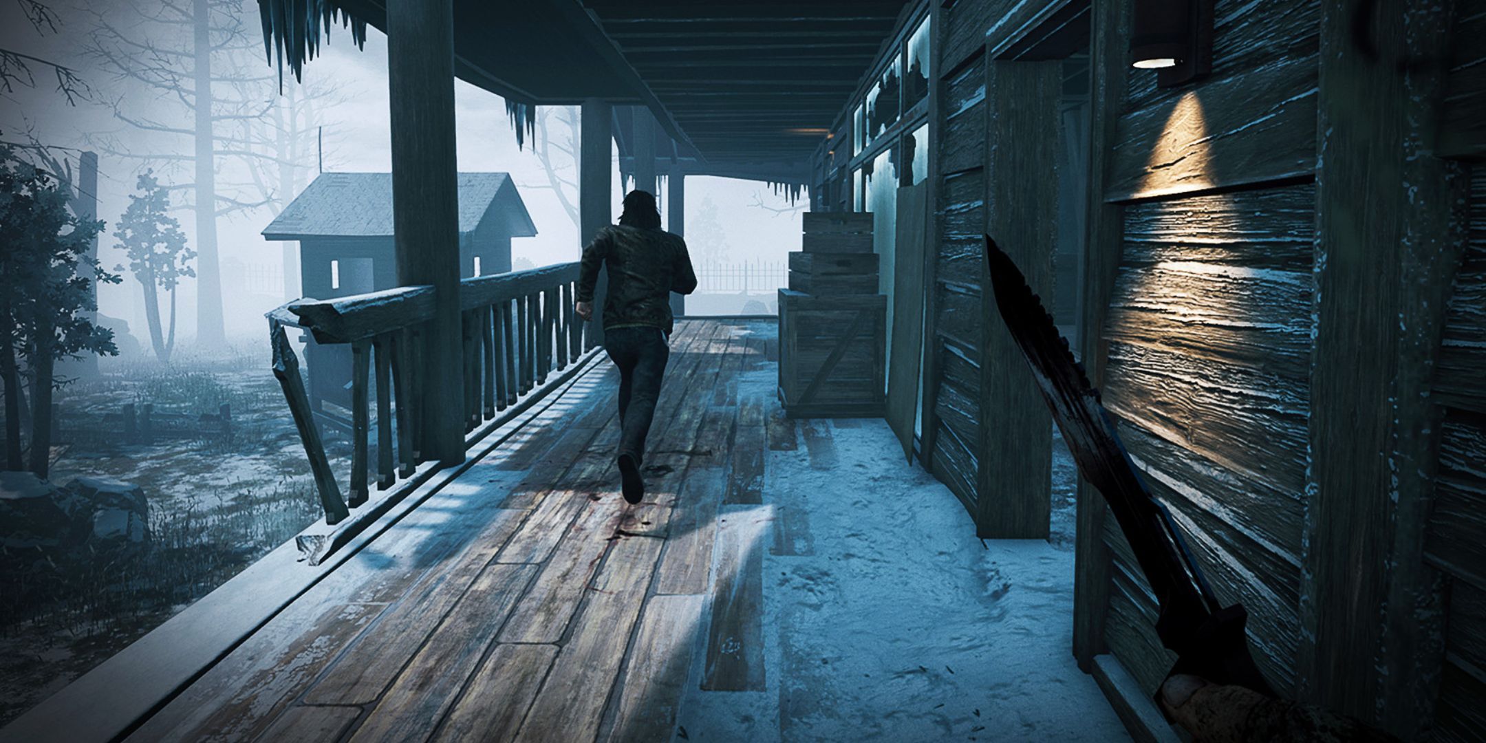 Dead by Daylight screenshot showing a killer running after a survivor