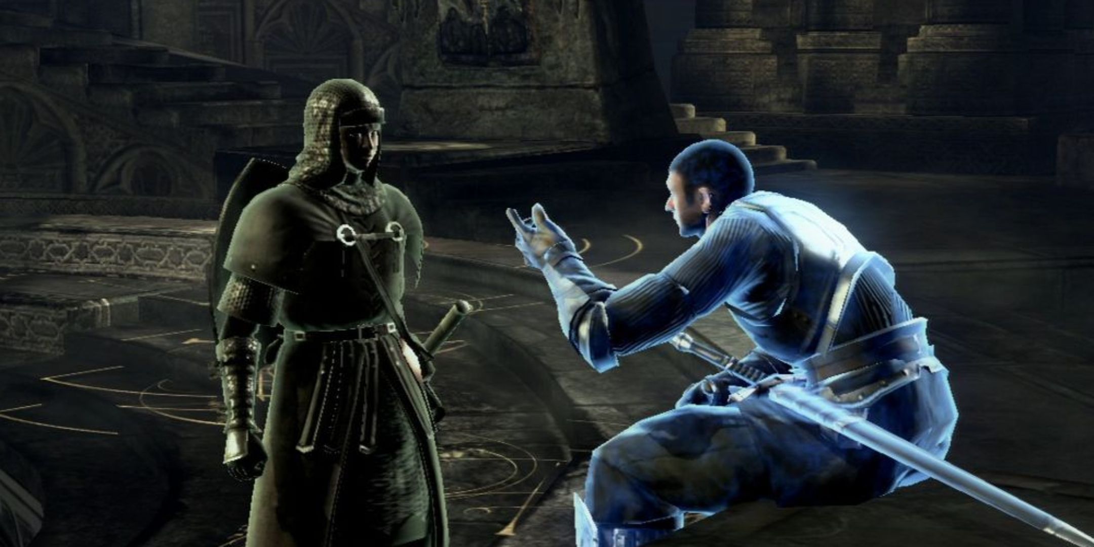 Demon's Souls screenshot of two characters talking.