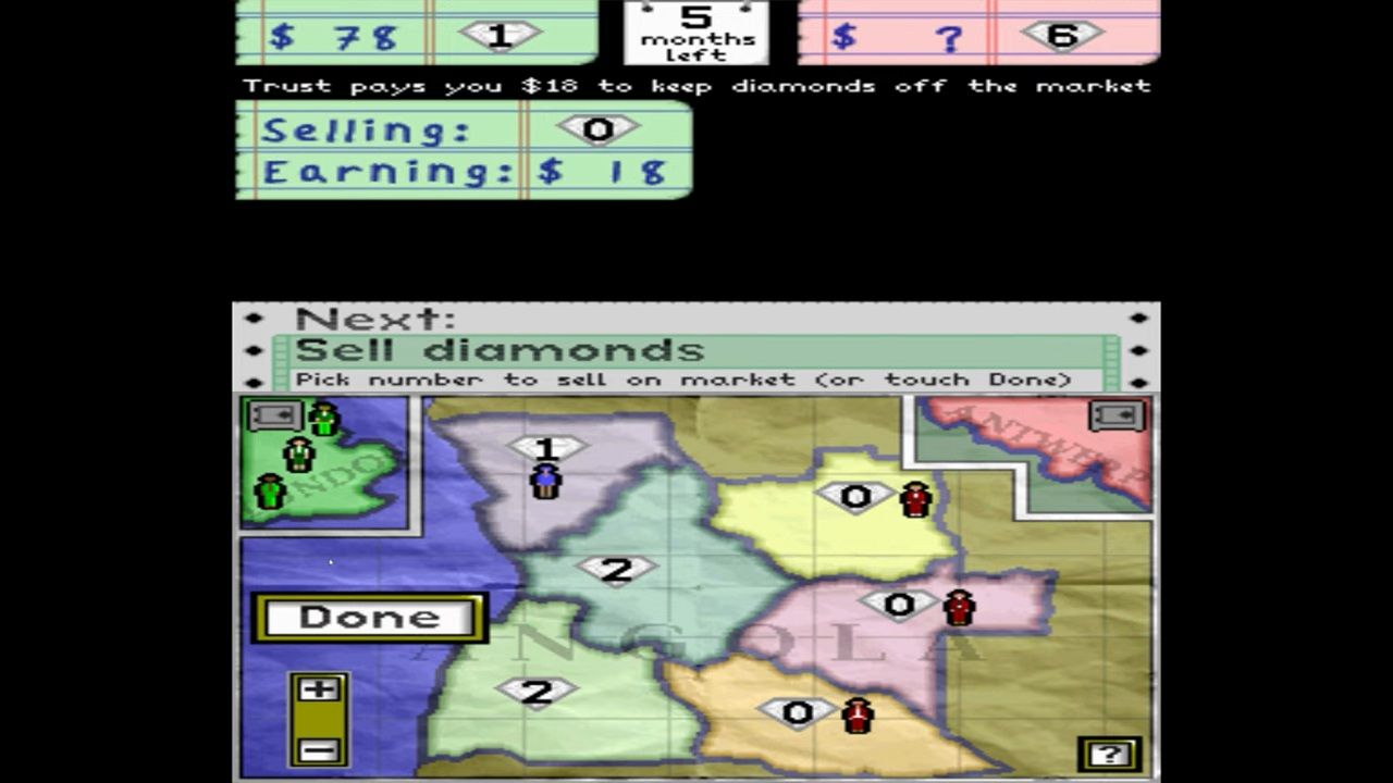 The Diamond Trust of London's gameplay, photographs map and signals to sell diamonds.