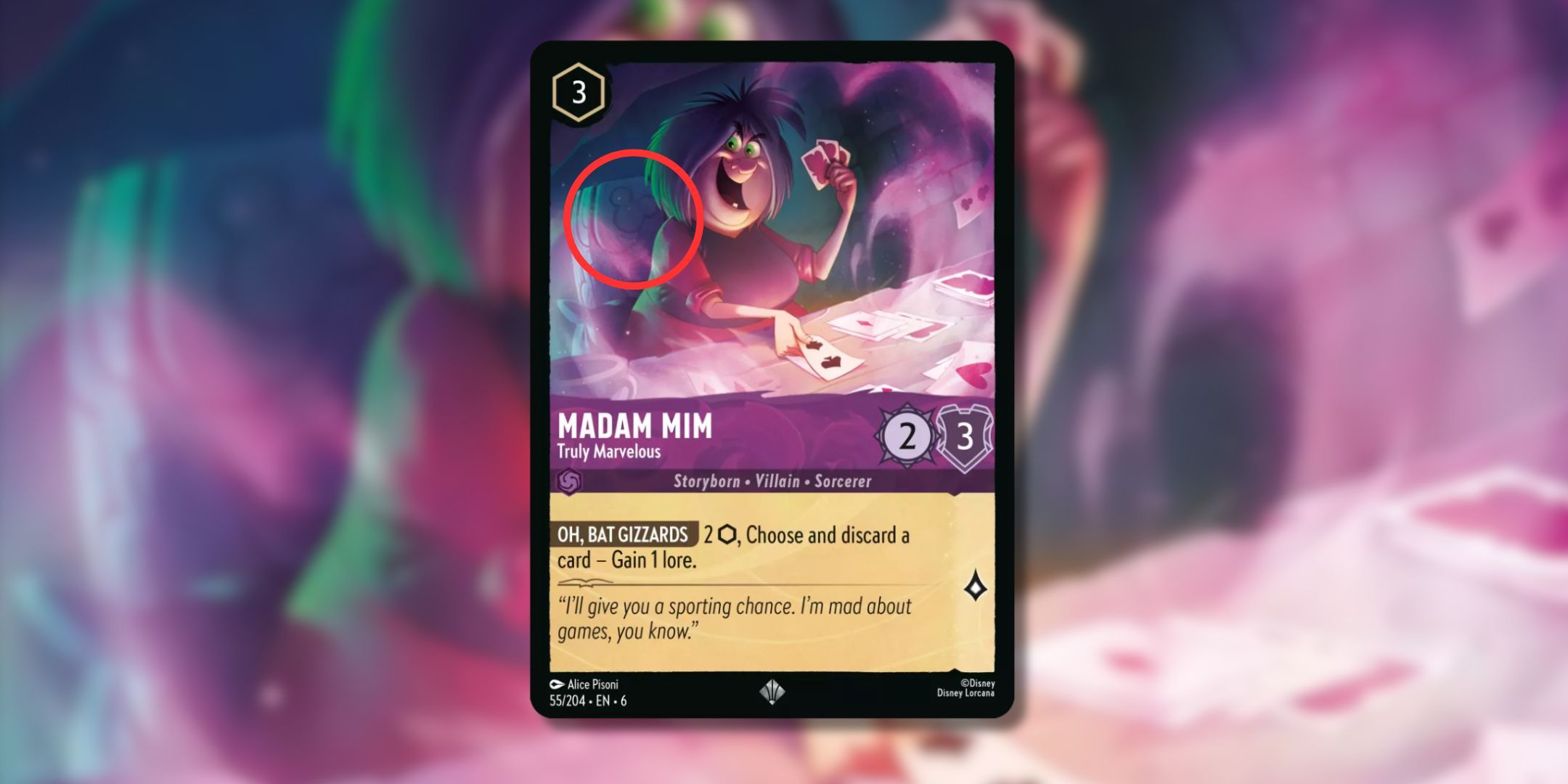 Disney Lorkana's Madam Mem is really a hidden Mackey on a wonderful card chair.