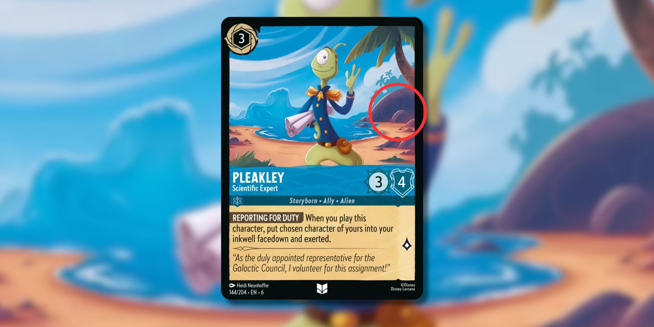 Disney Lorkana's plackeeper scientist is hidden on the bolder on the right side of the card card.