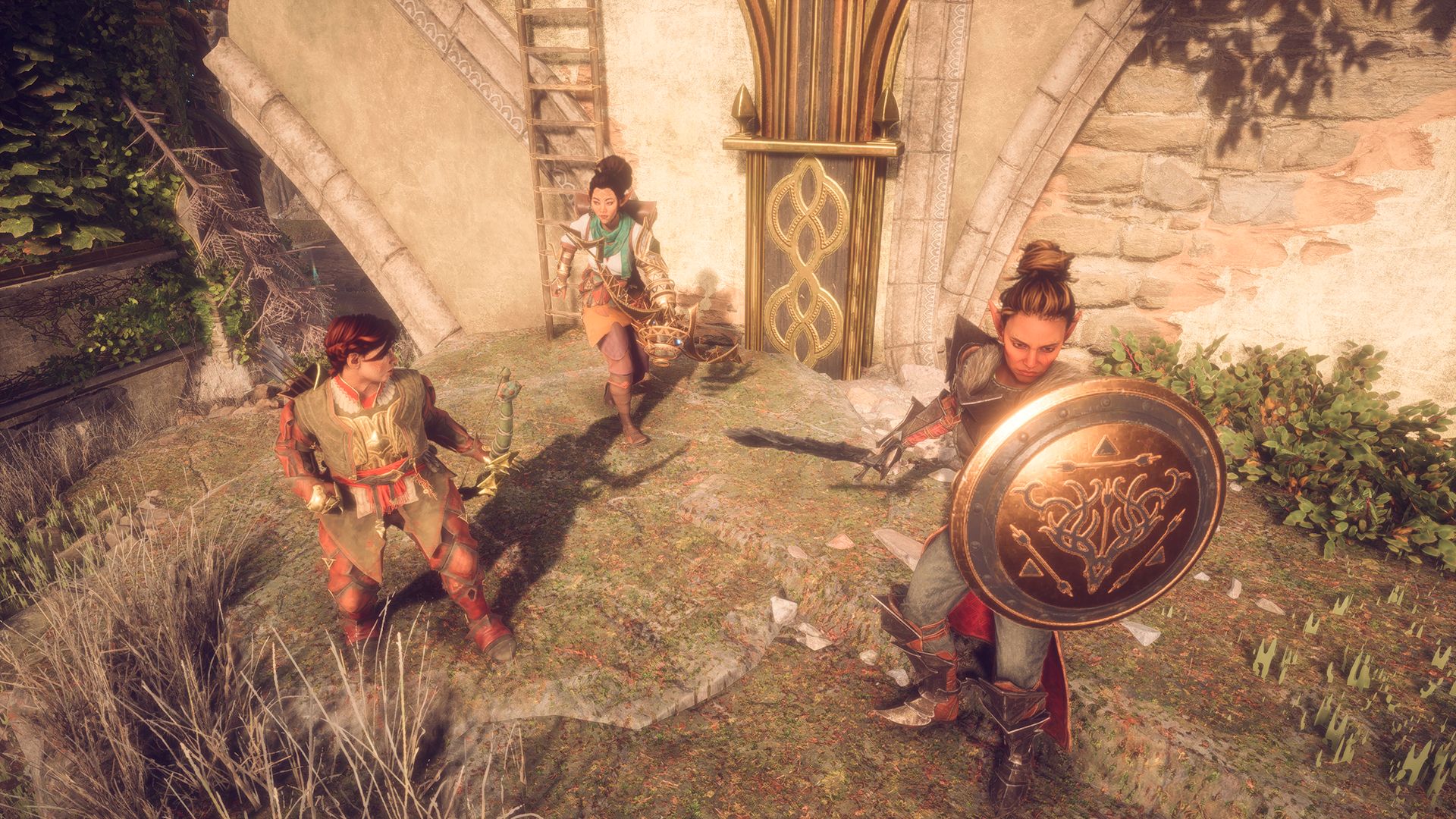 Dragon Age The Veilguard screenshot of Rook, Harding, and Bellara standing together