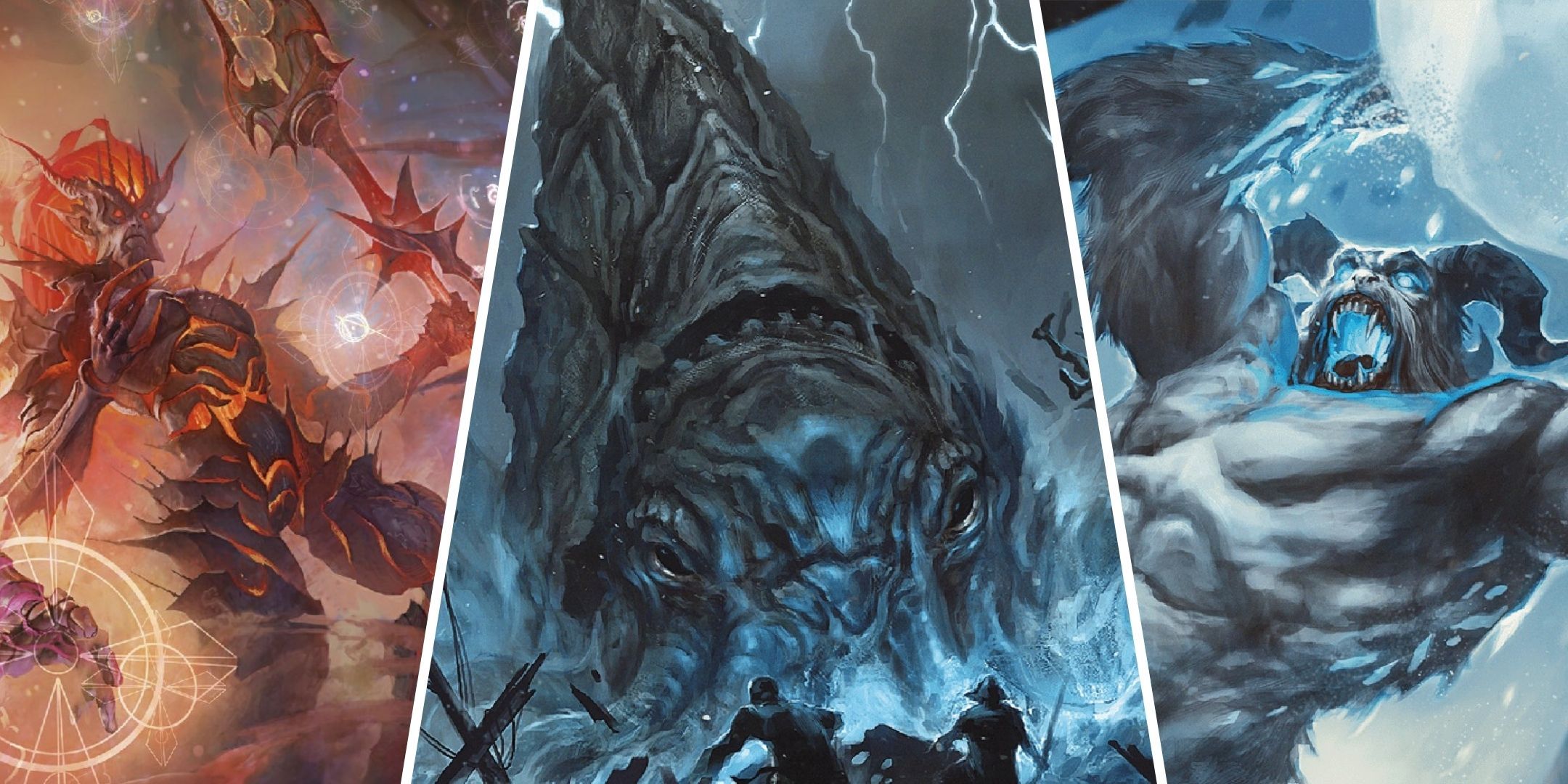 Dungeons & Dragons image showing an empyrean, a kraken and a yeti.