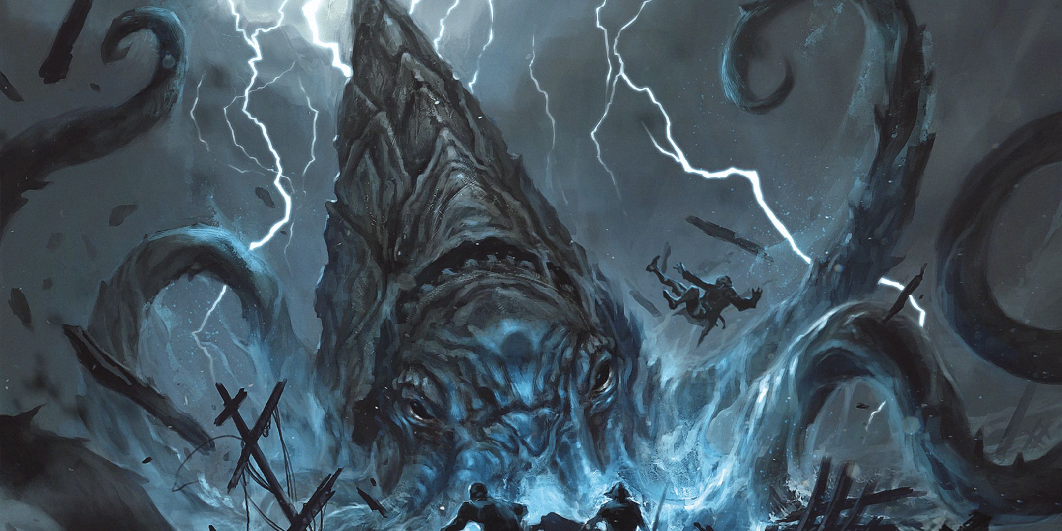 Dungeons &amp; Dragons art of A Kraken destroying a ship by Richard Luong.