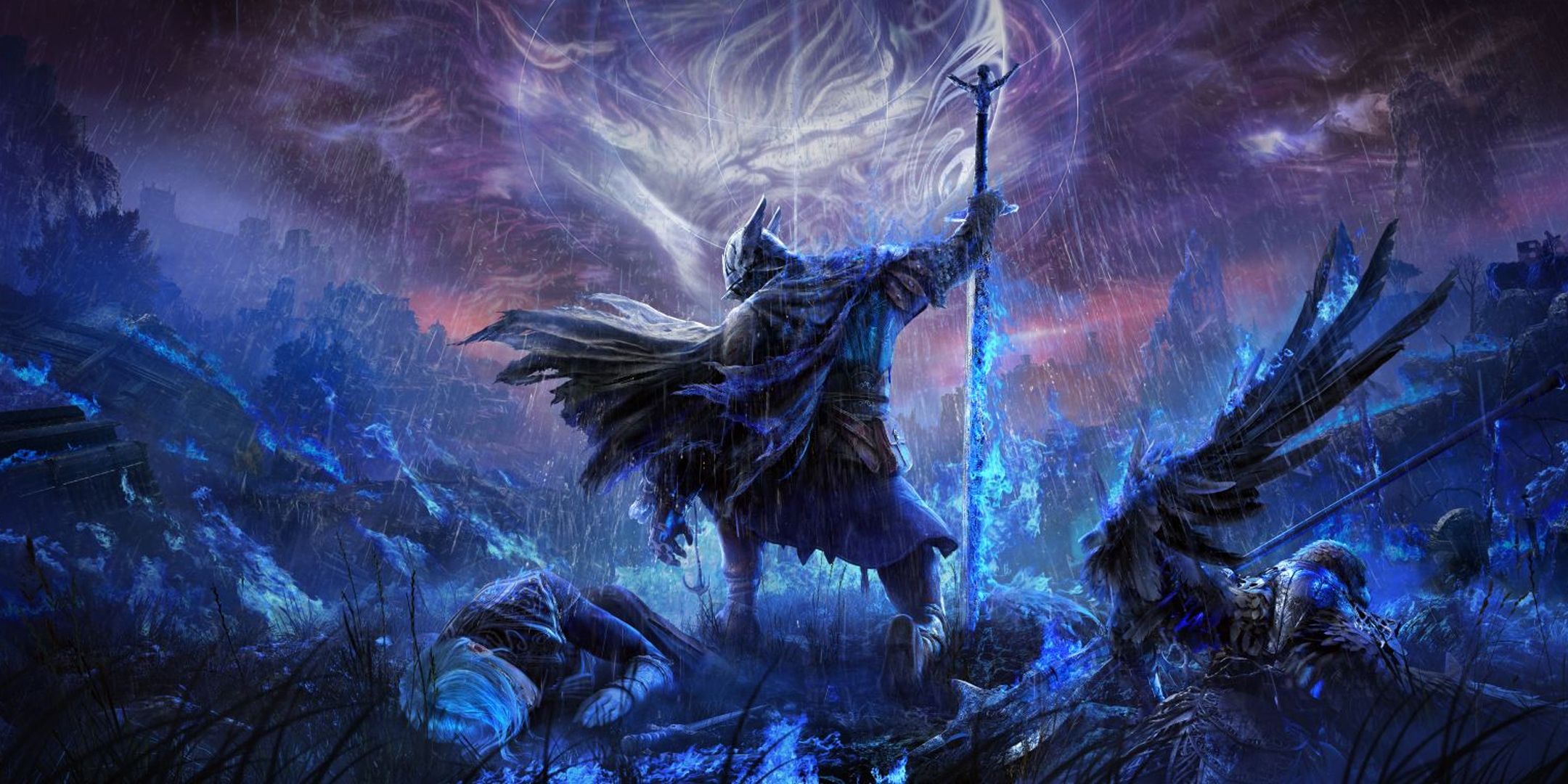 Elden Ring Nightreign character standing in blue fire next to a corpse.