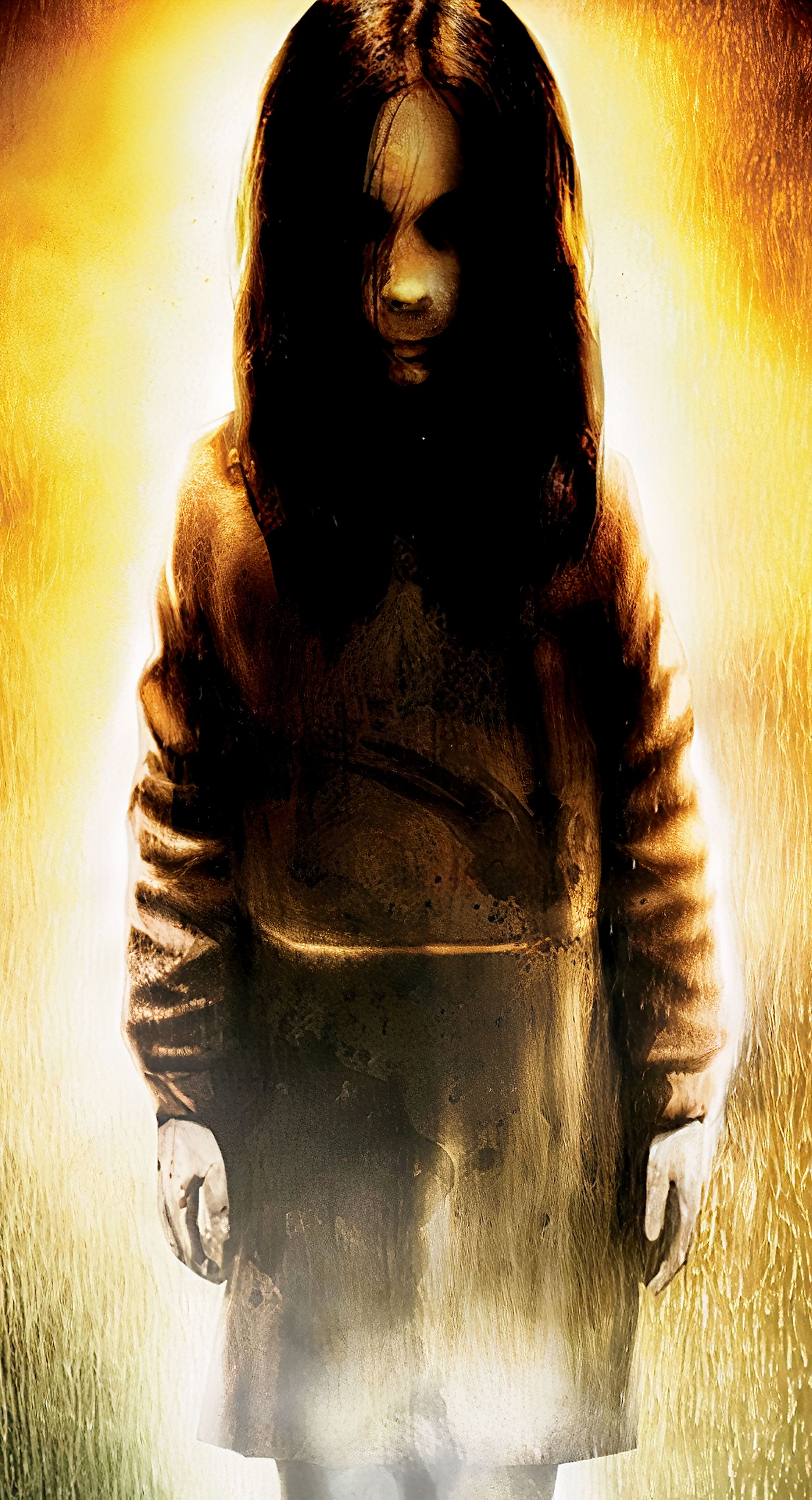 Fear key art showing a menacing young girl in a blaze of fire over a black background.-2