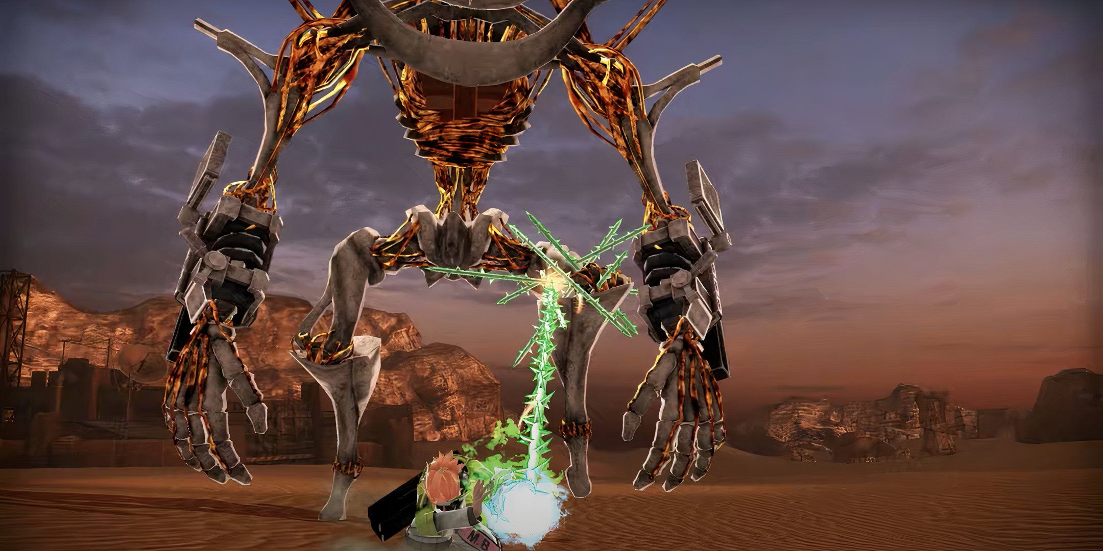 Fighting an enemy with a Thorn in Freedom Wars Remastered.