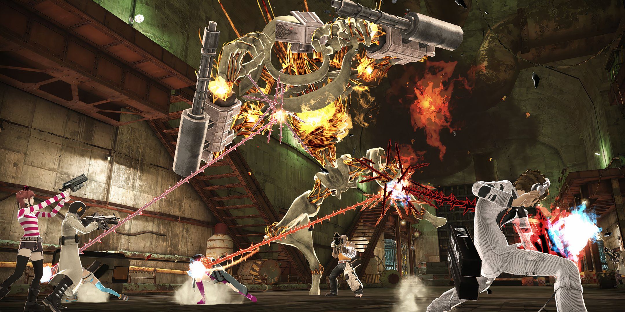 Using different Thorns against an enemy in Freedom Wars Remastered.