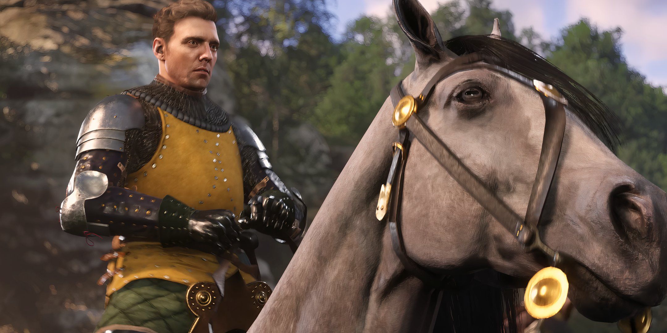 Henry riding a horse in Kingdom Come Deliverance 2.