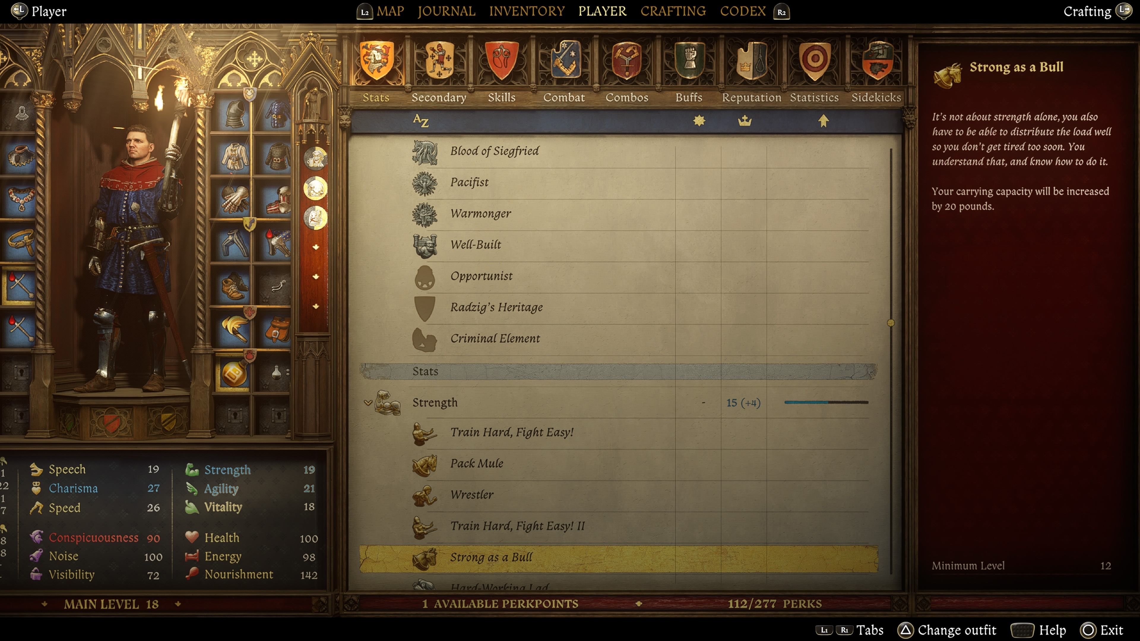 Kingdom Come: Deliverance 2 screenshot of the strong as a bull perk.