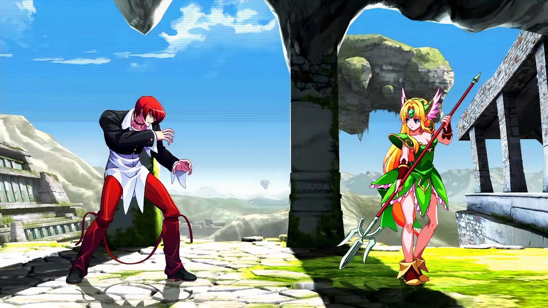SNK -gästkaraktär Iori Yagami kämpar Reisz i miljoner Arthur: Arcana Blood.