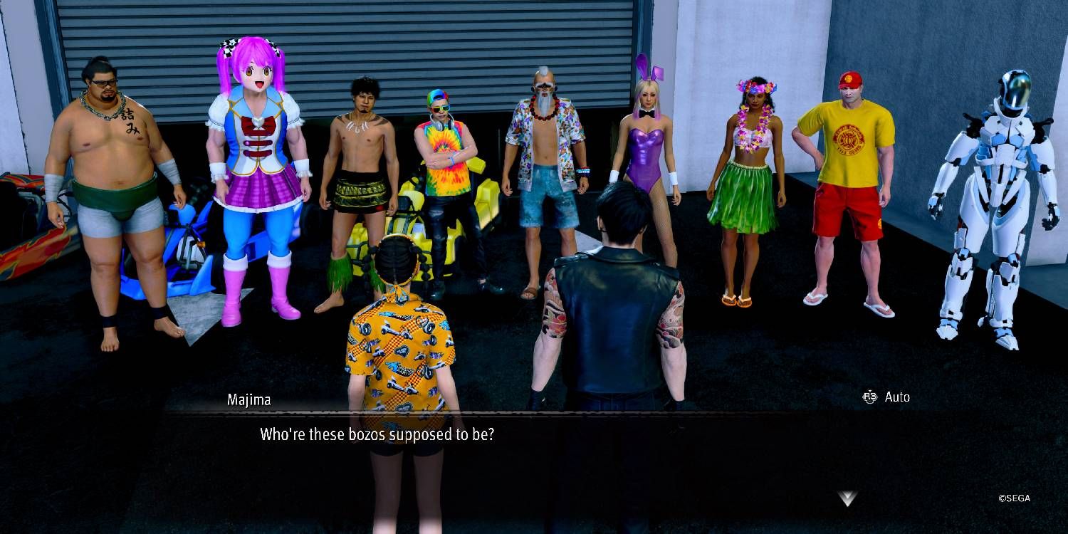 Majima meeting rival racers in the Dragon Kart In Paradise substory from Like A Dragon Pirate Yazkua In Hawaii.