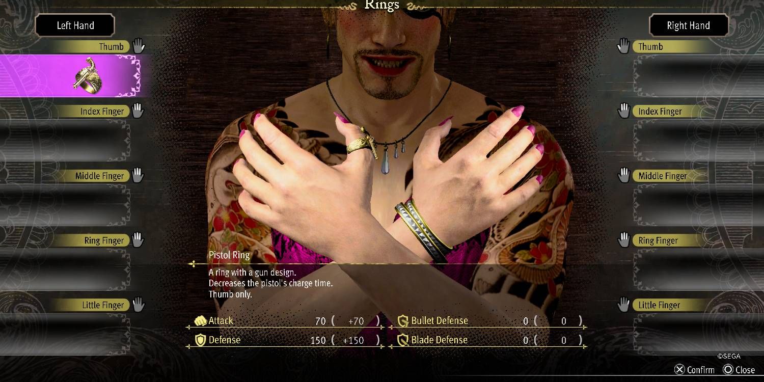 Majima modeling the Pistol Ring in Like A Dragon Pirate Yakuza In Hawaii.