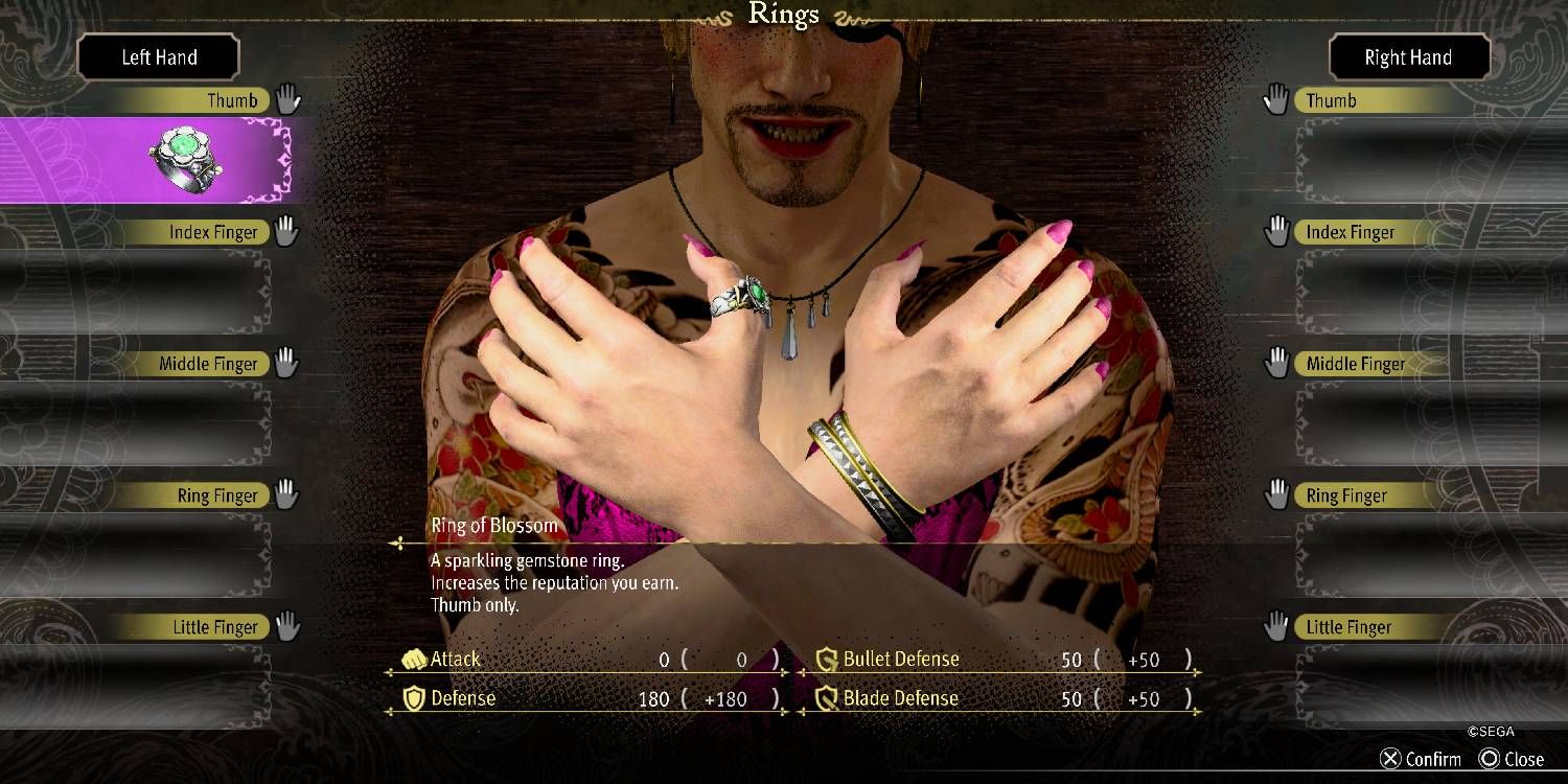 Majima modeling the Ring of Blossom in Like A Dragon Pirate Yakuza In Hawaii.