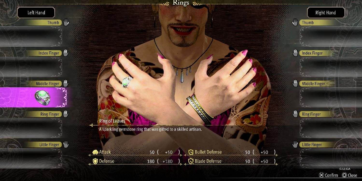 Majima modeling the Ring of Leaves in Like A Dragon Pirate Yakuza In Hawaii.