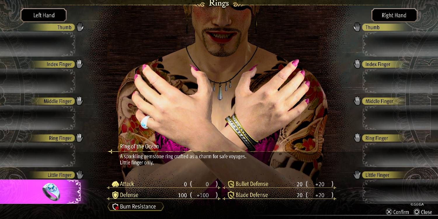 Majima modeling the Ring of the Ocean in Like A Dragon Pirate Yakuza In Hawaii.