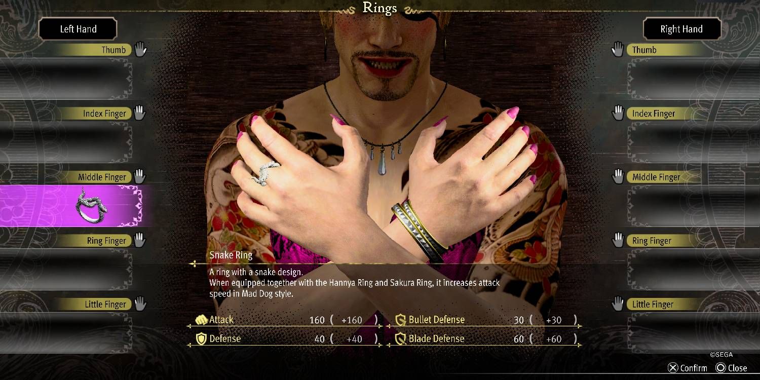 Majima modeling the Snake Ring in Like A Dragon Pirate Yakuza In Hawaii.