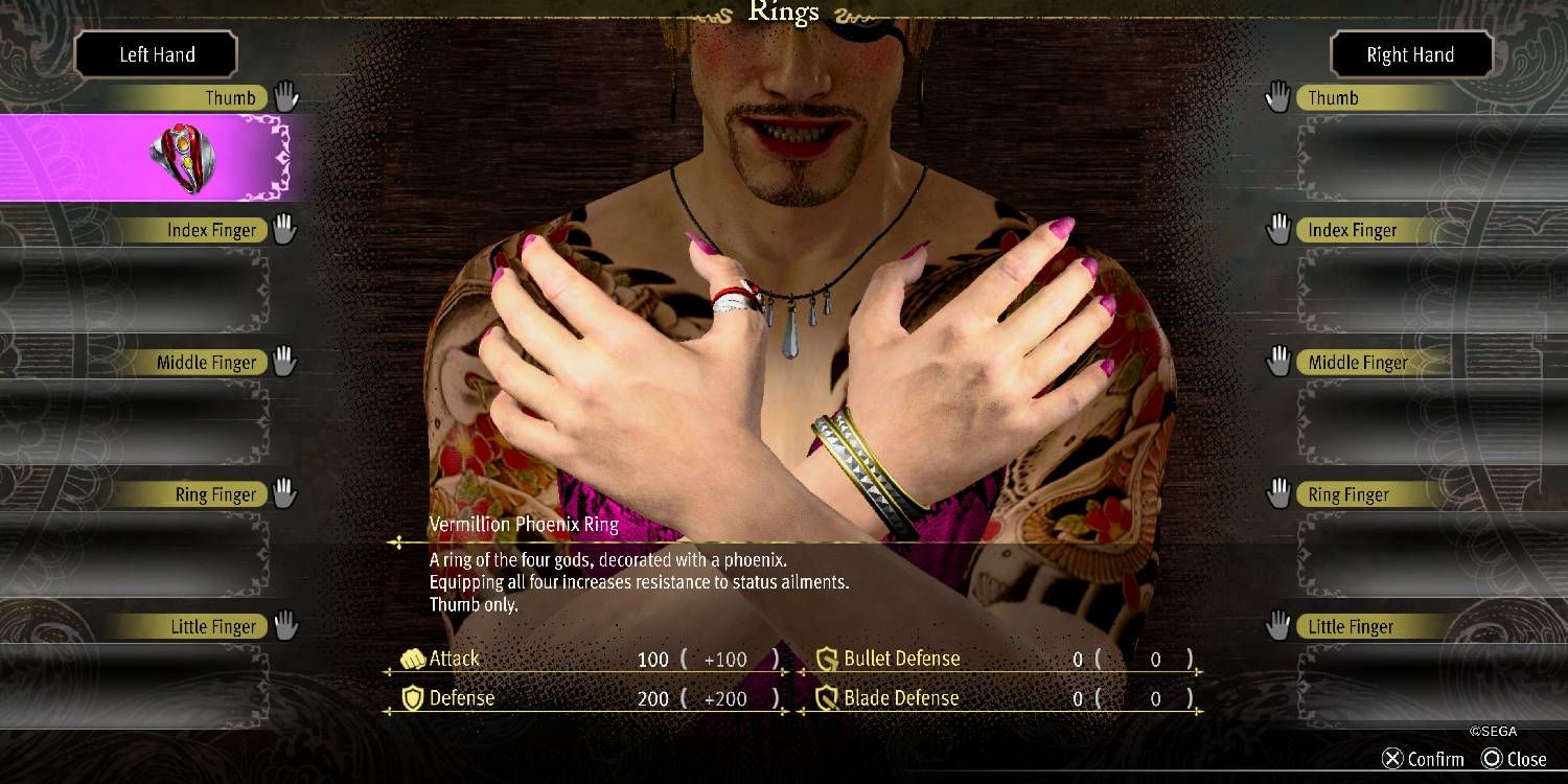 Majima modeling the Vermillion Phoenix Ring in Like A Dragon Pirate Yakuza In Hawaii.