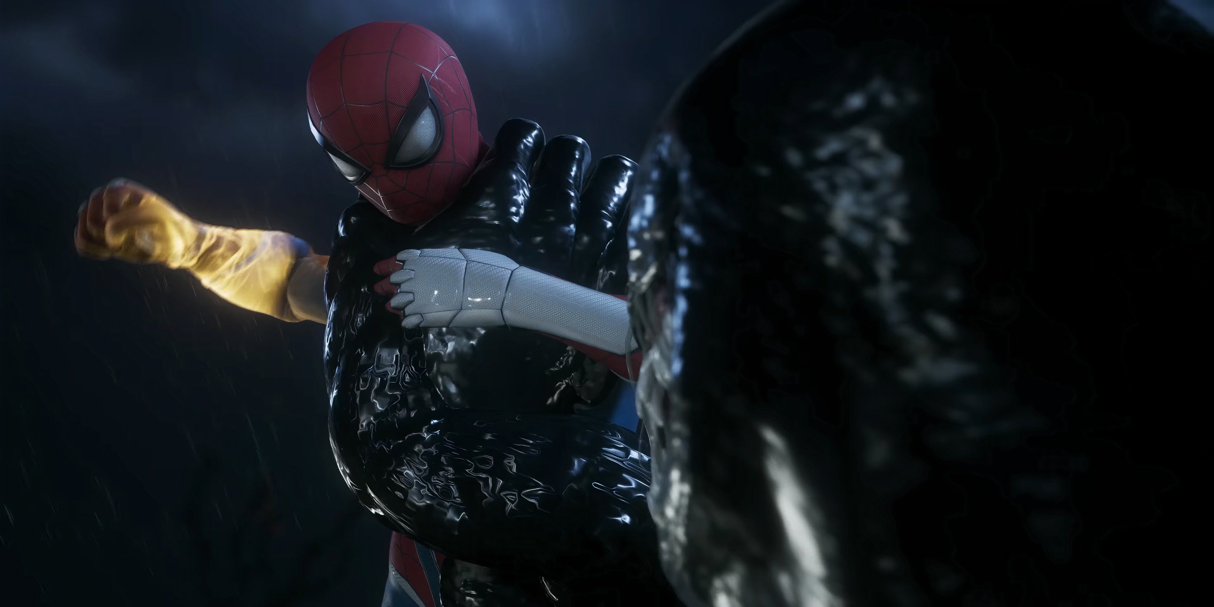 Marvel’s Spider-Man 2 screenshot sees spidey being held in venoms grip.