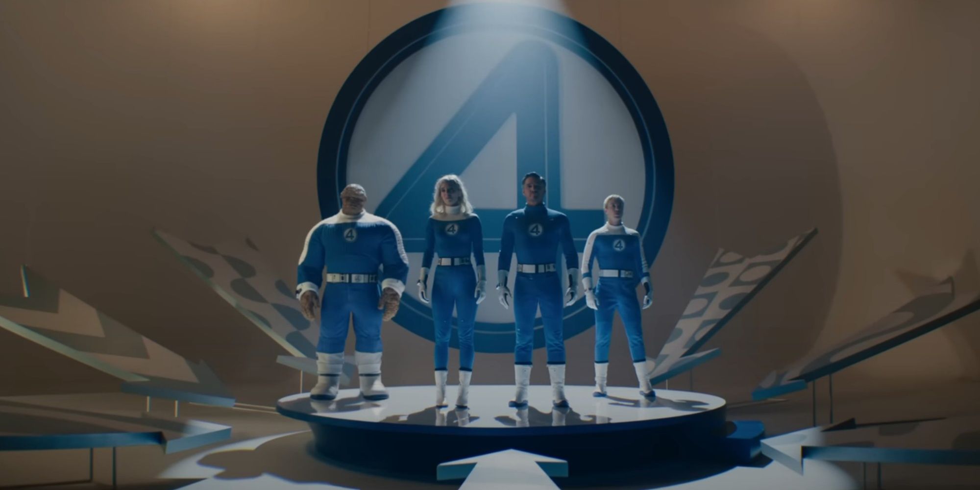 The Thing, Invisible Woman, Mr. Fantastic, and Human Torch from The Fantastic Four: First Steps trailer wearing their classic suits. 