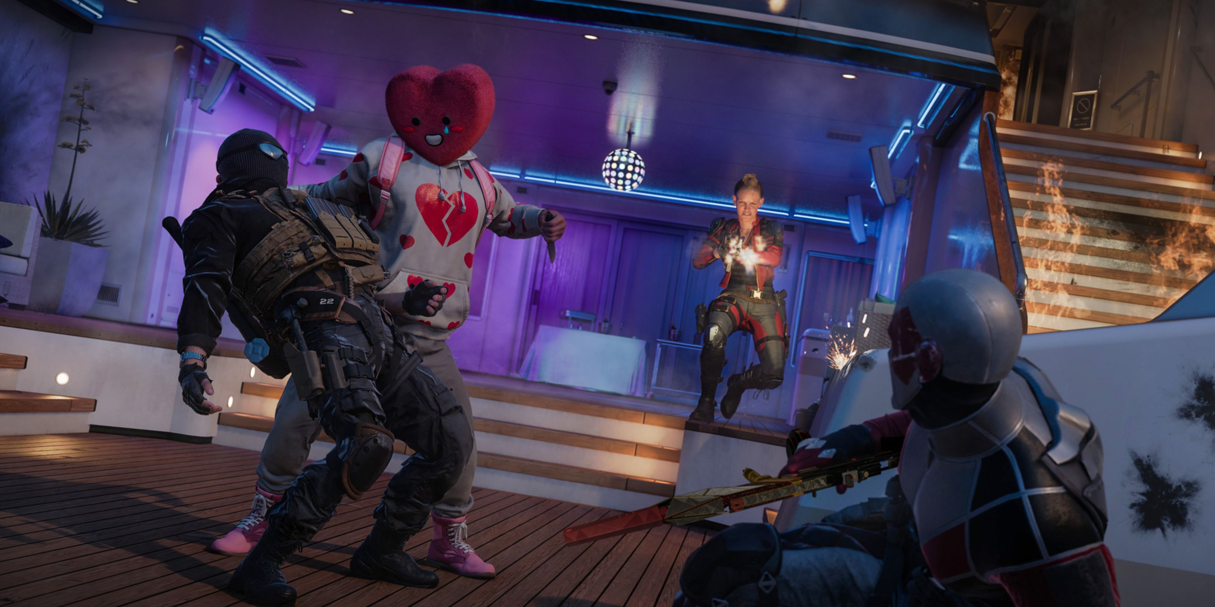 player in a heart head skin using a knife on another player in call of duty black ops 6.