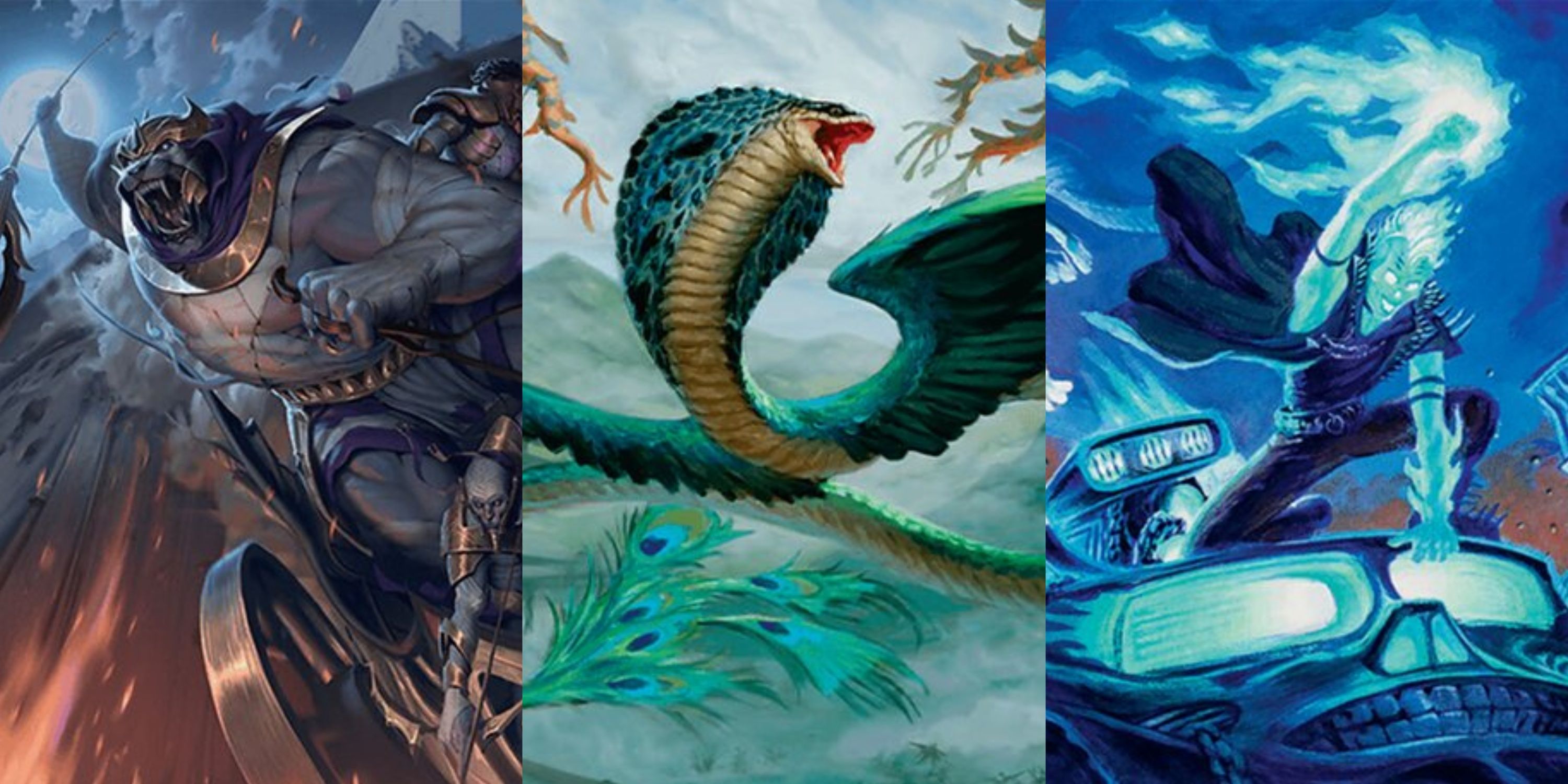 MTG Zahur, Skyserpent Seeker, and Winter card arts.