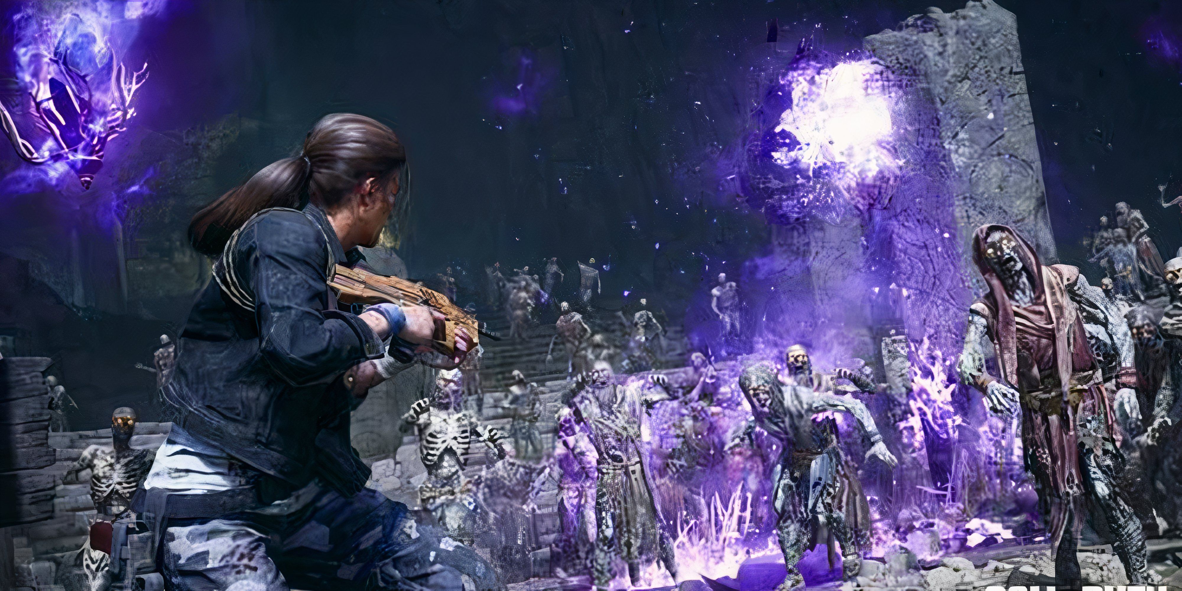 A picture of Elizabeth Grey fighting a bunch of zombies - bo6