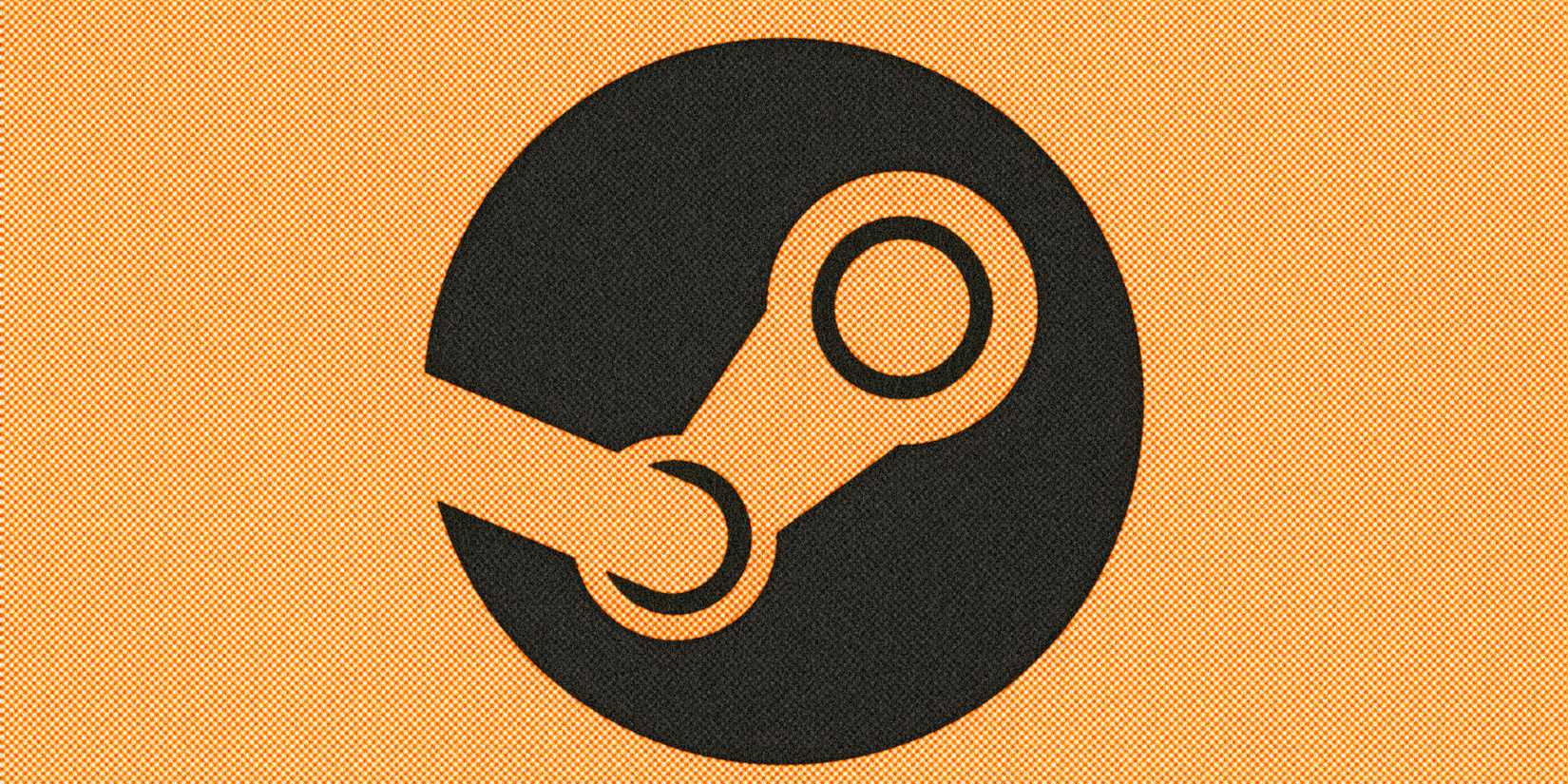 Steam logo over an orange halftone background.