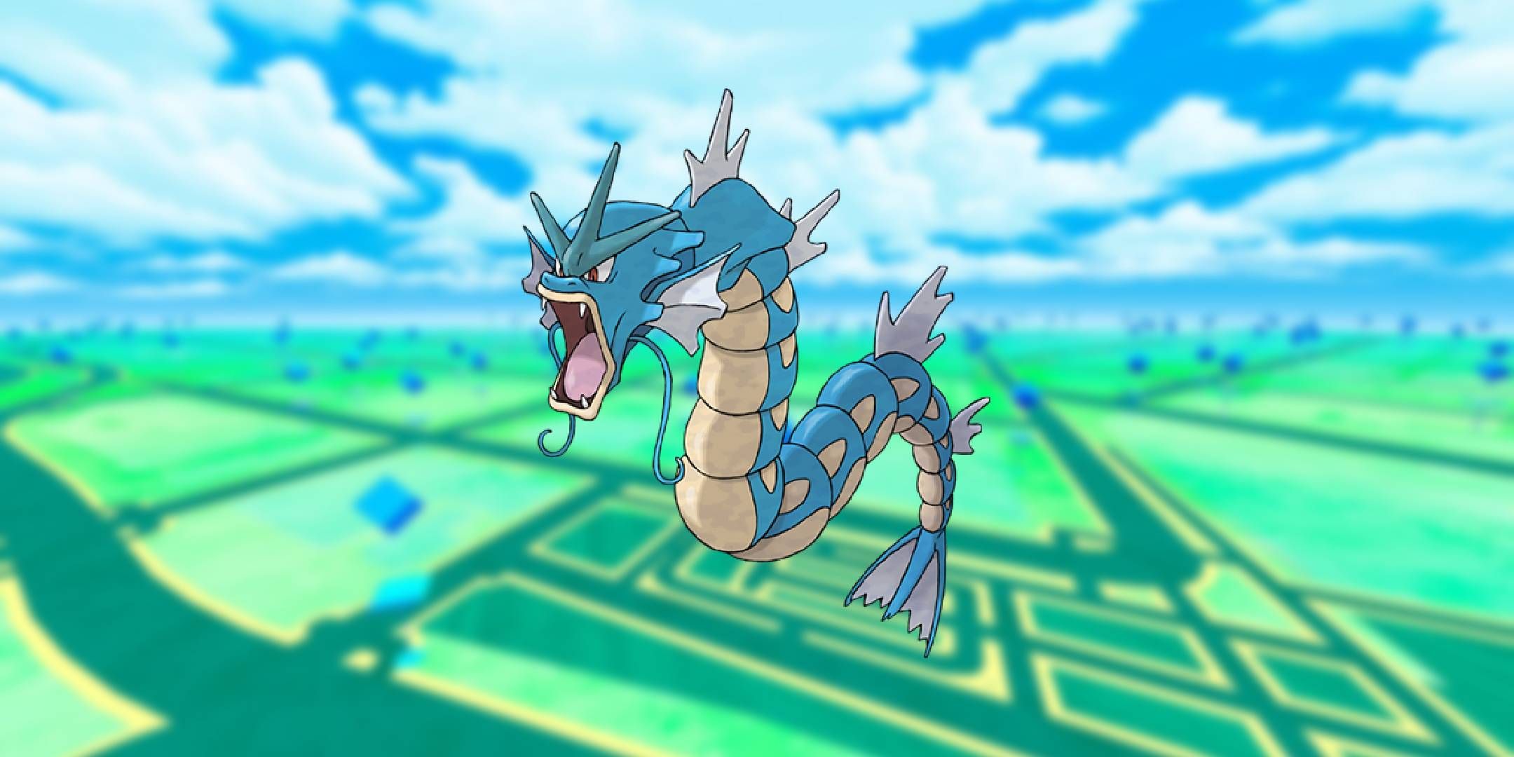 Official artwork of Gyarados from Pokmeon Go.