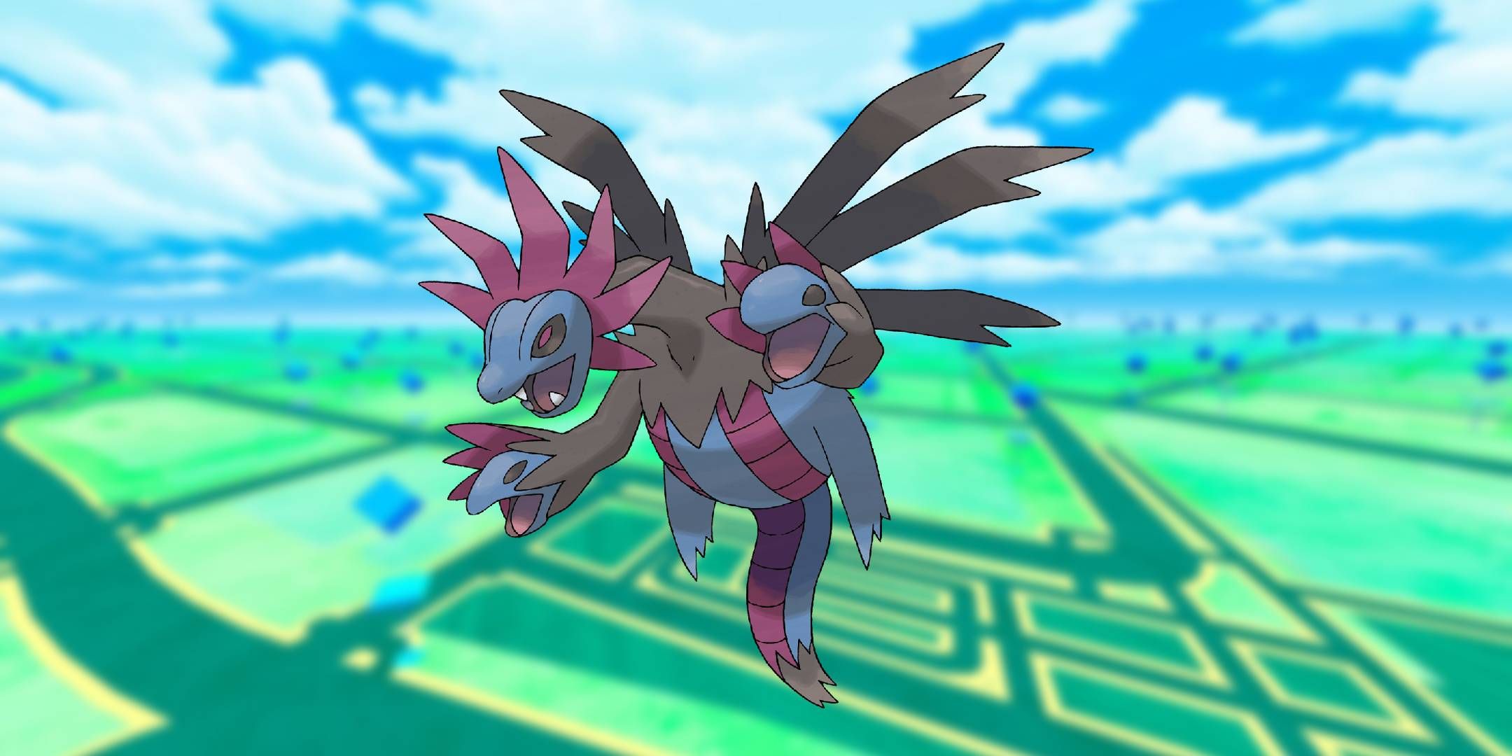 Official artwork of Hydreigon from Pokmeon Go.